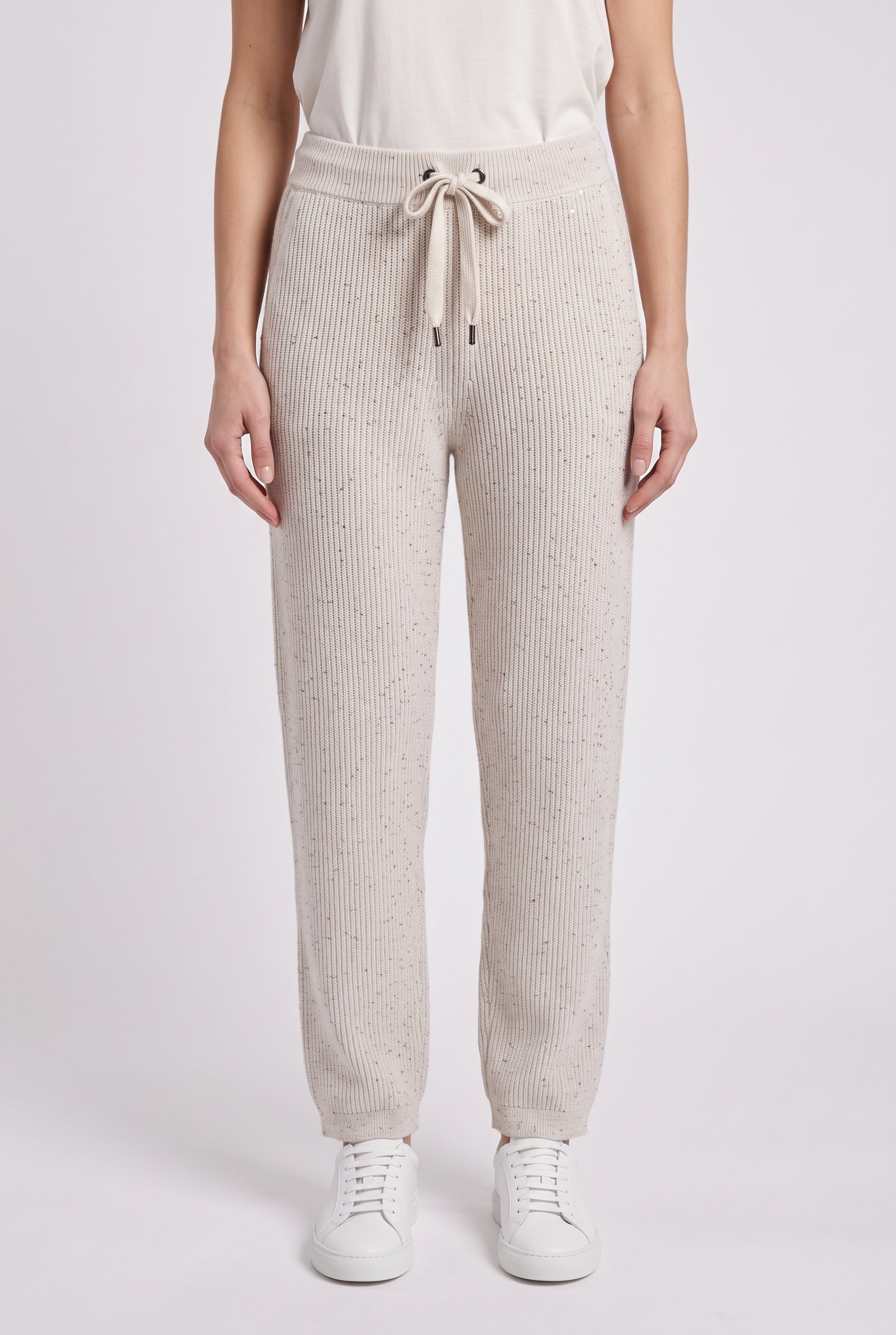 BRUNELLO CUCINELLI WOMEN'S LIGHT BEIGE KNIT TROUSERS