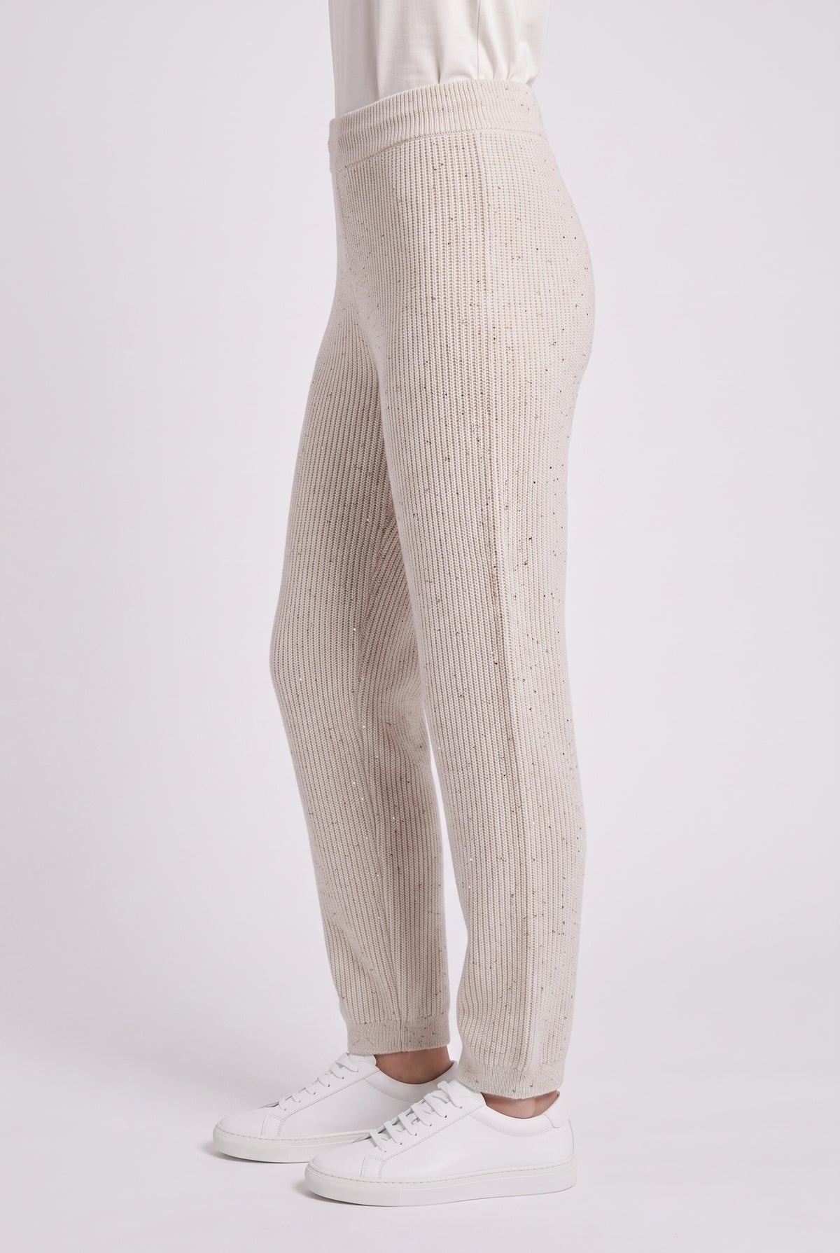 BRUNELLO CUCINELLI WOMEN'S LIGHT BEIGE KNIT TROUSERS