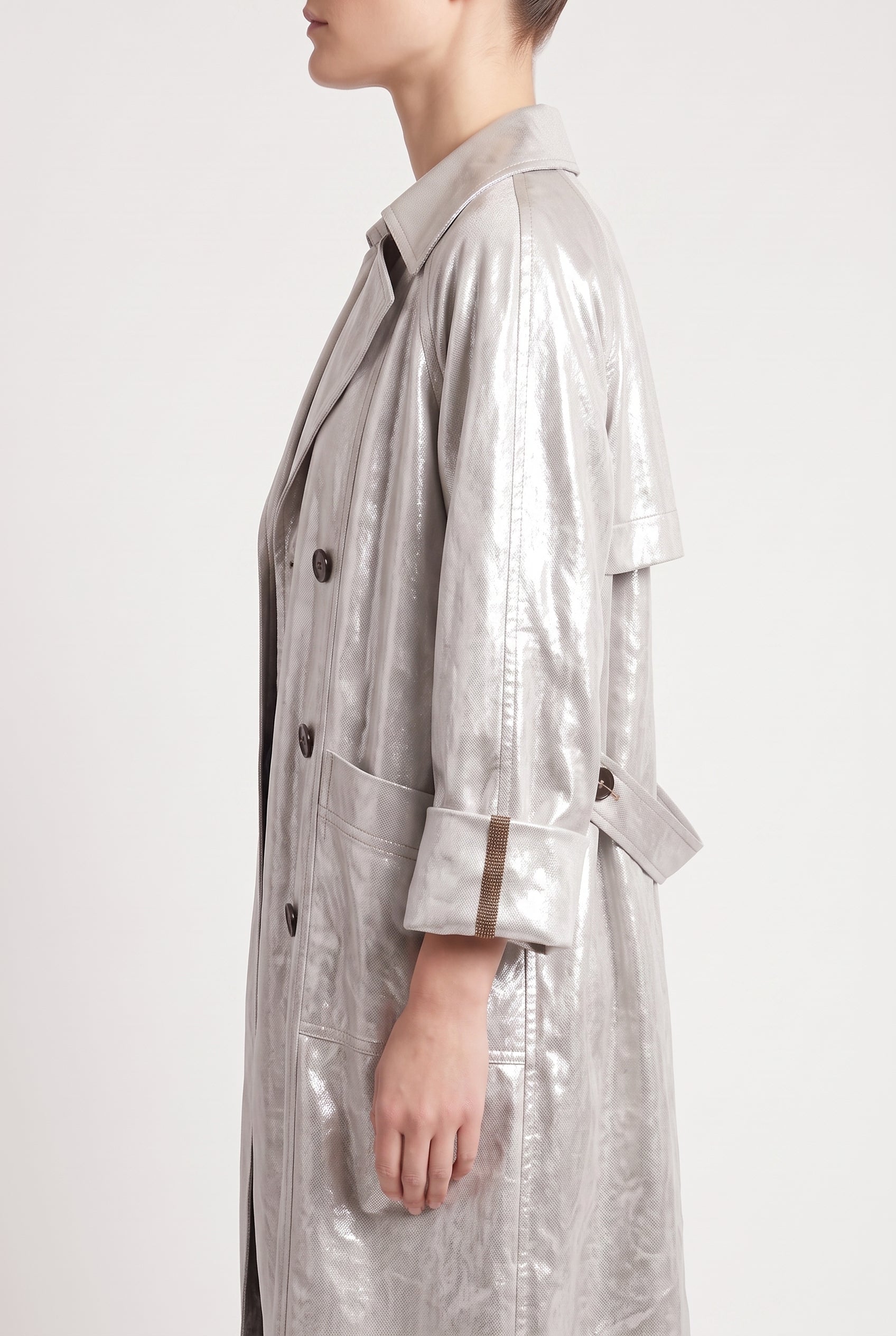 BRUNELLO CUCINELLI WOMEN'S LIGHT SILVER LONG COAT