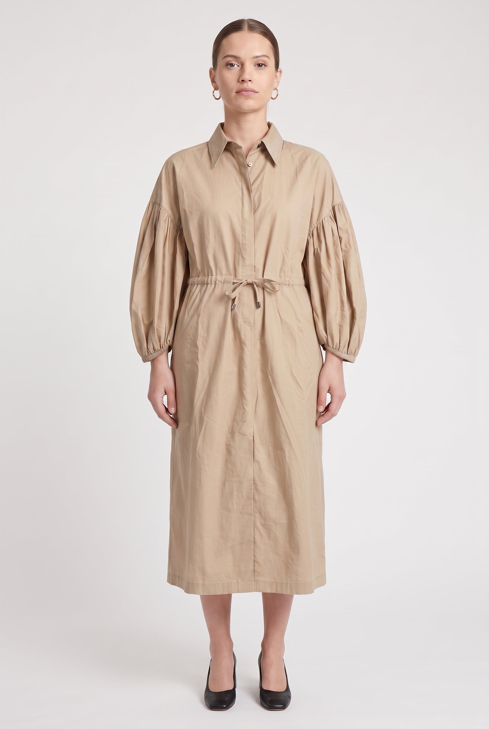 BRUNELLO CUCINELLI WOMEN'S BEIGE GATHERED SLEEVE DRESS