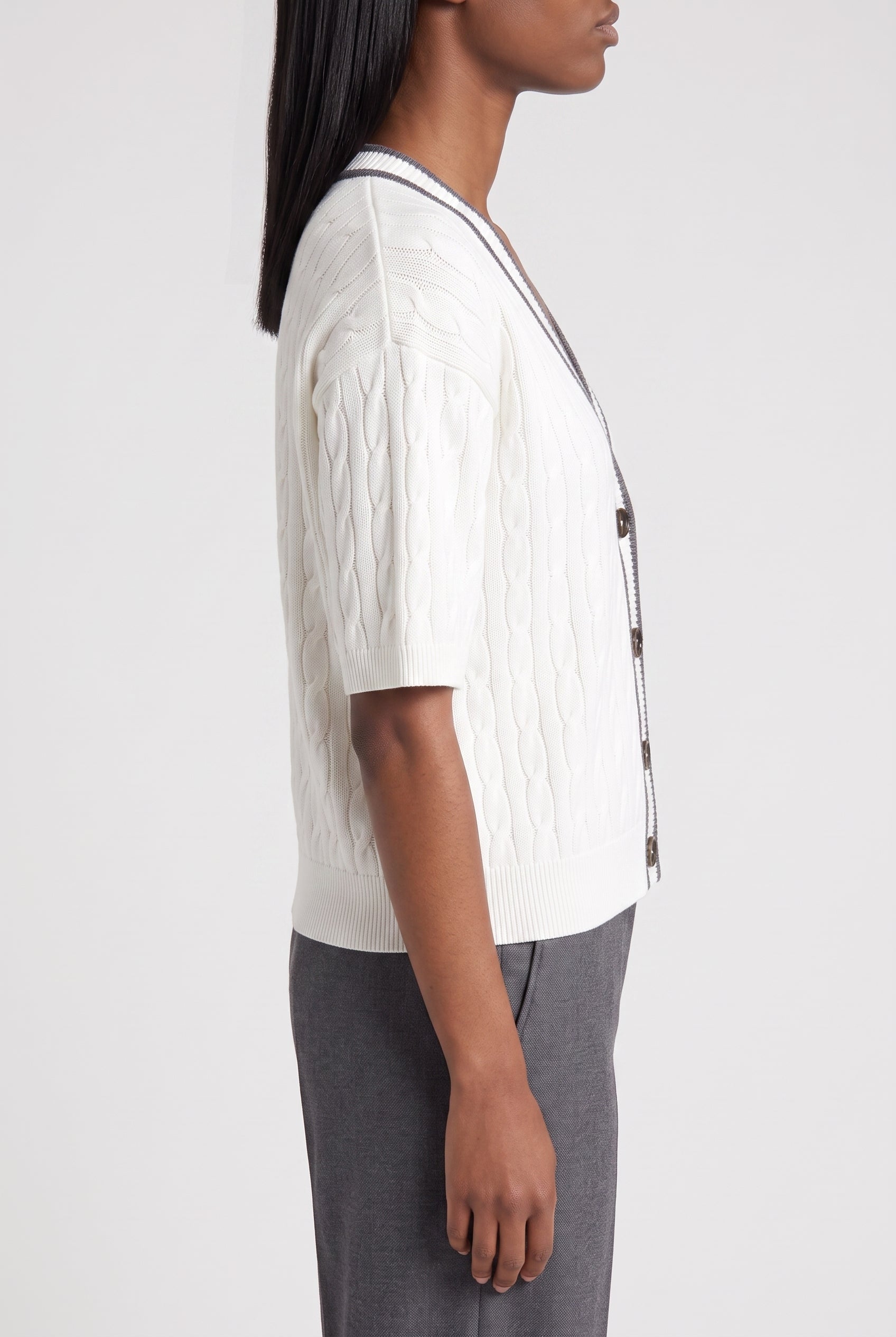 BRUNELLO CUCINELLI WOMEN'S WHITE CABLE KNIT SWEATER