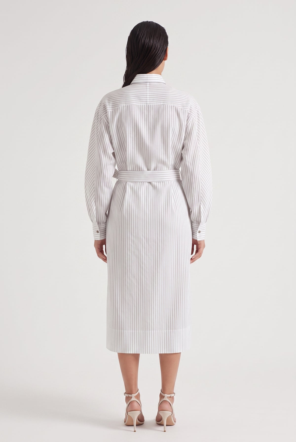 BRUNELLO CUCINELLI WOMEN'S WHITE STRIPED BELTED DRESS