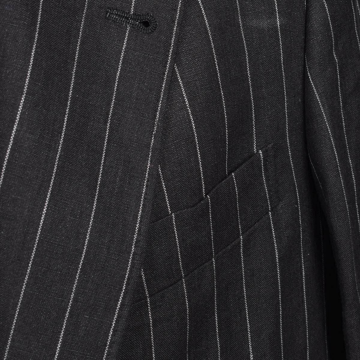 BRUNELLO CUCINELLI MEN'S BLACK LINEN PINSTRIPE BLAZER