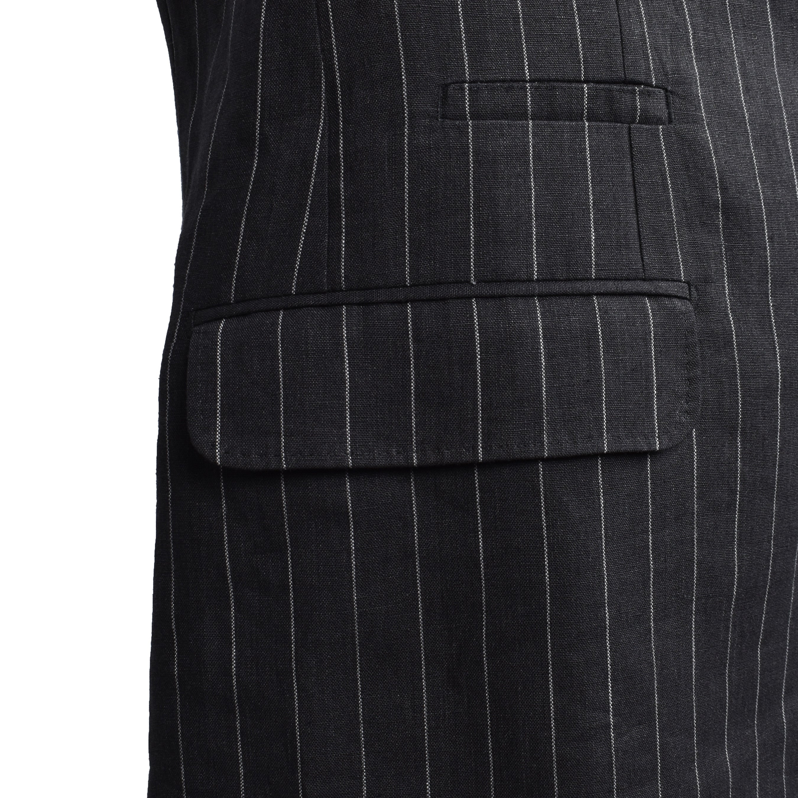BRUNELLO CUCINELLI MEN'S BLACK LINEN PINSTRIPE BLAZER