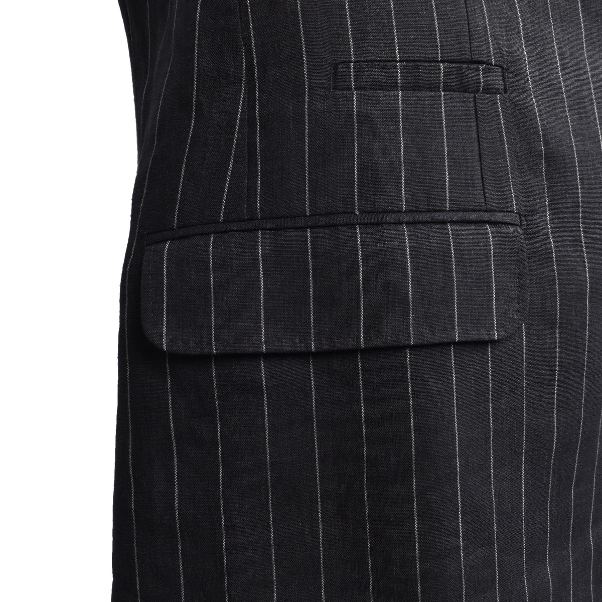 BRUNELLO CUCINELLI MEN'S BLACK LINEN PINSTRIPE BLAZER