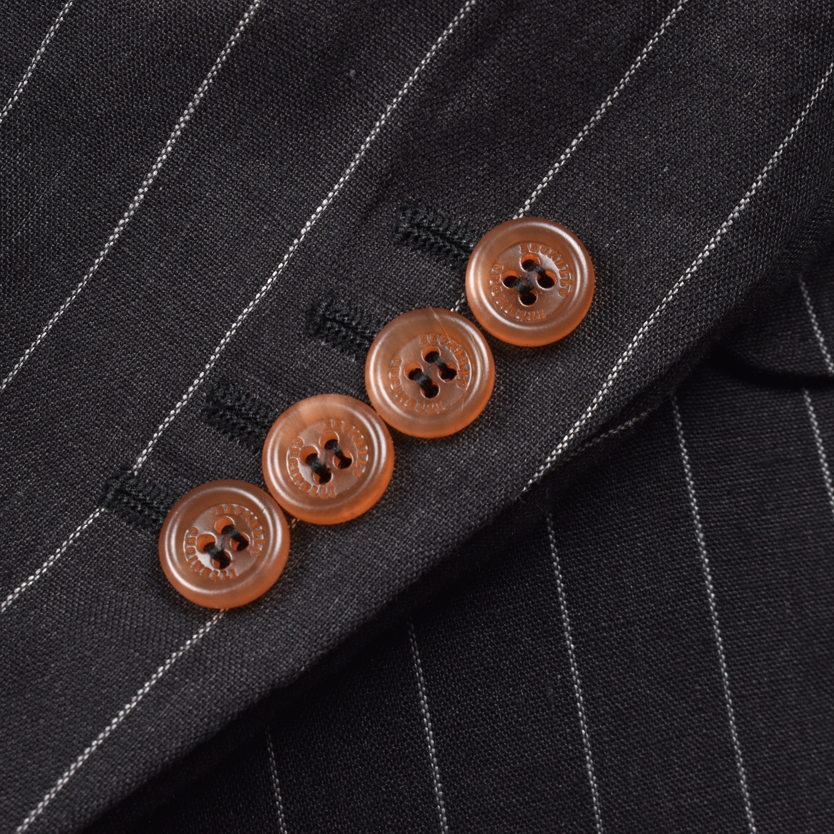 BRUNELLO CUCINELLI MEN'S BLACK LINEN PINSTRIPE BLAZER