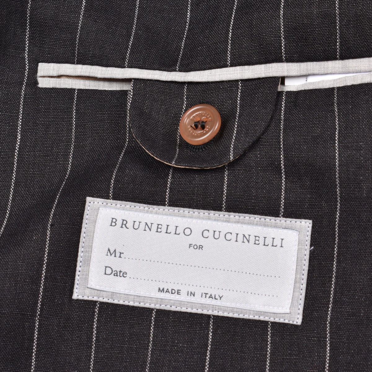 BRUNELLO CUCINELLI MEN'S BLACK LINEN PINSTRIPE BLAZER
