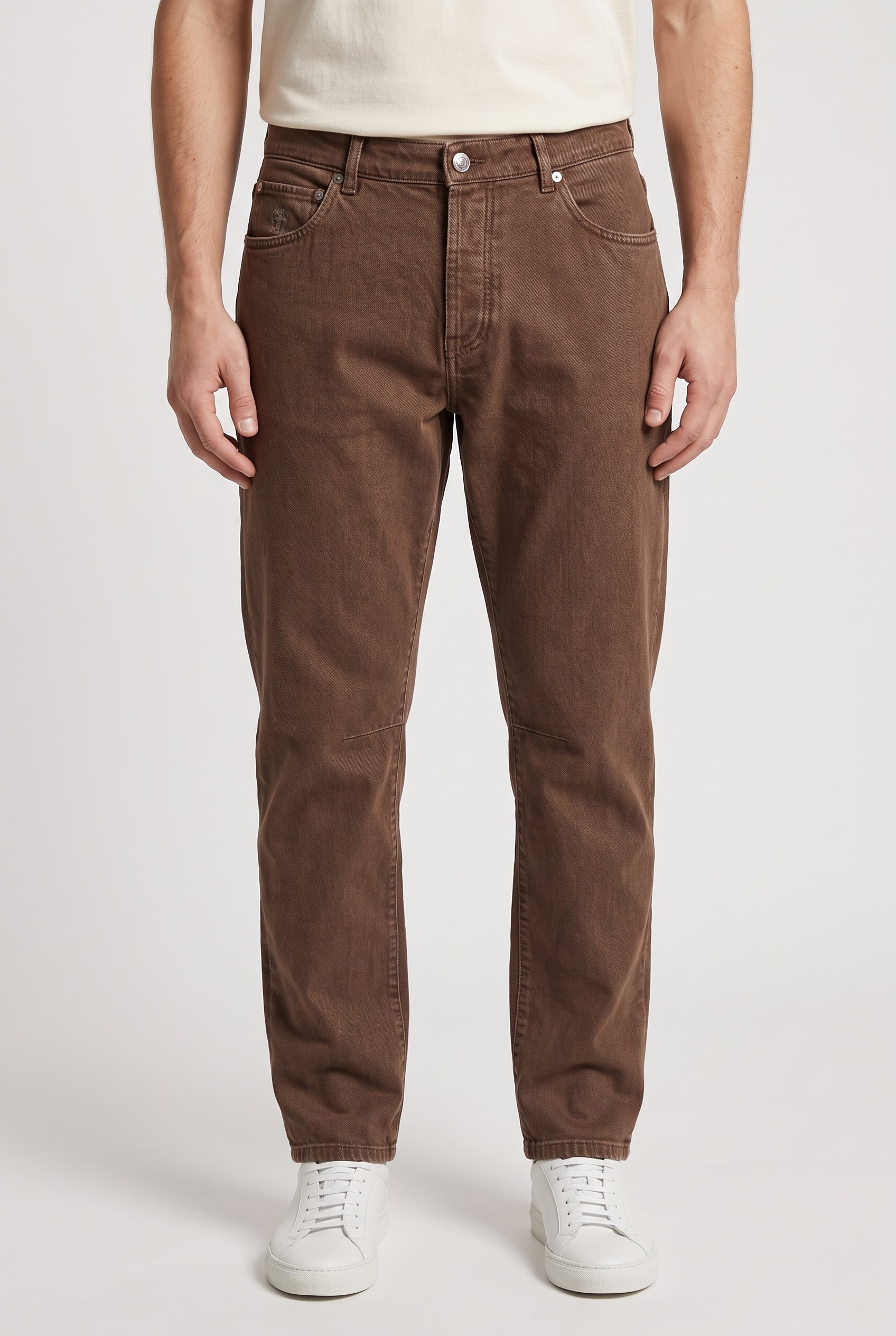 BRUNELLO CUCINELLI MEN'S BROWN RELAXED FIT TROUSERS