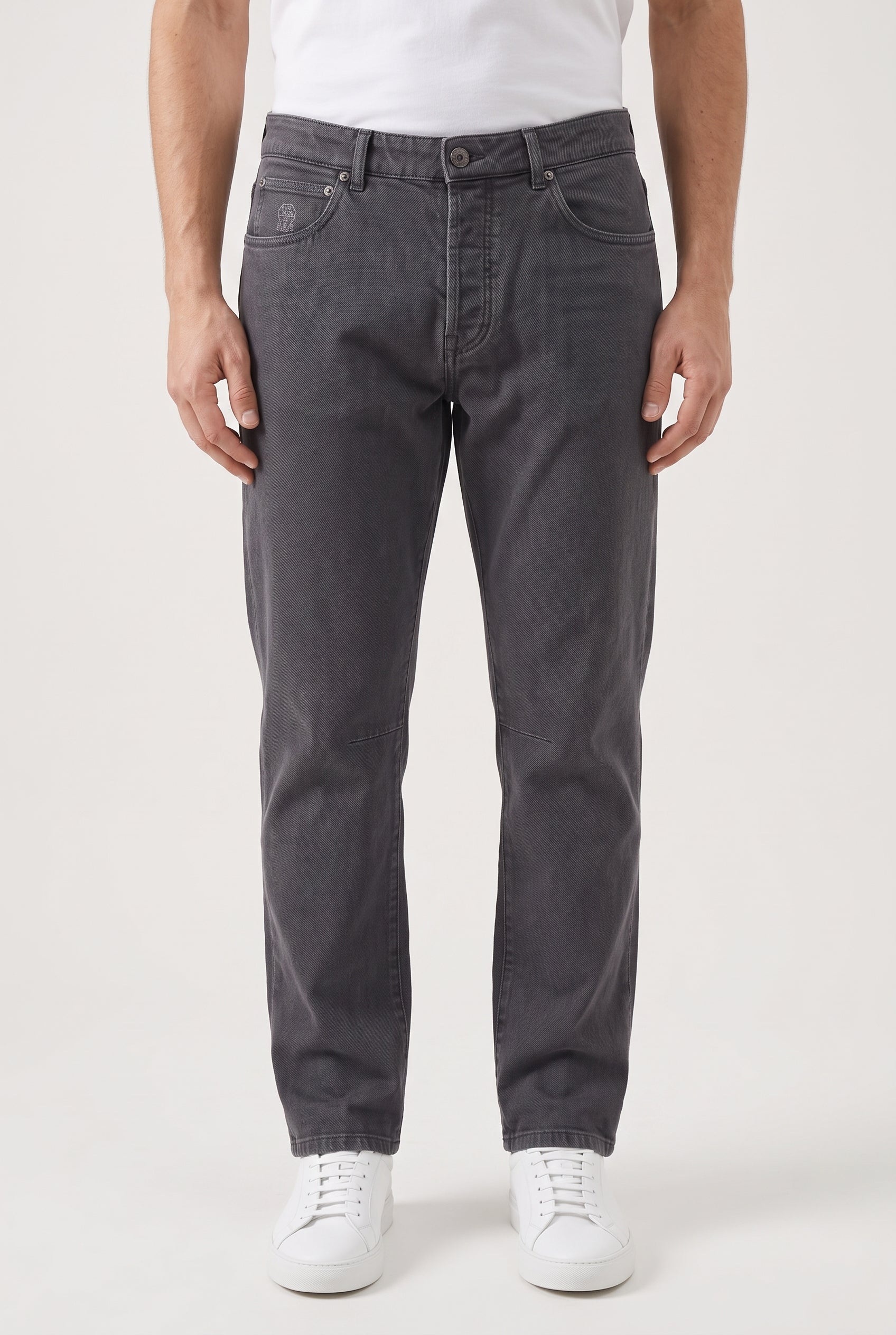 BRUNELLO CUCINELLI MEN'S CHARCOAL RELAXED COTTON TROUSERS