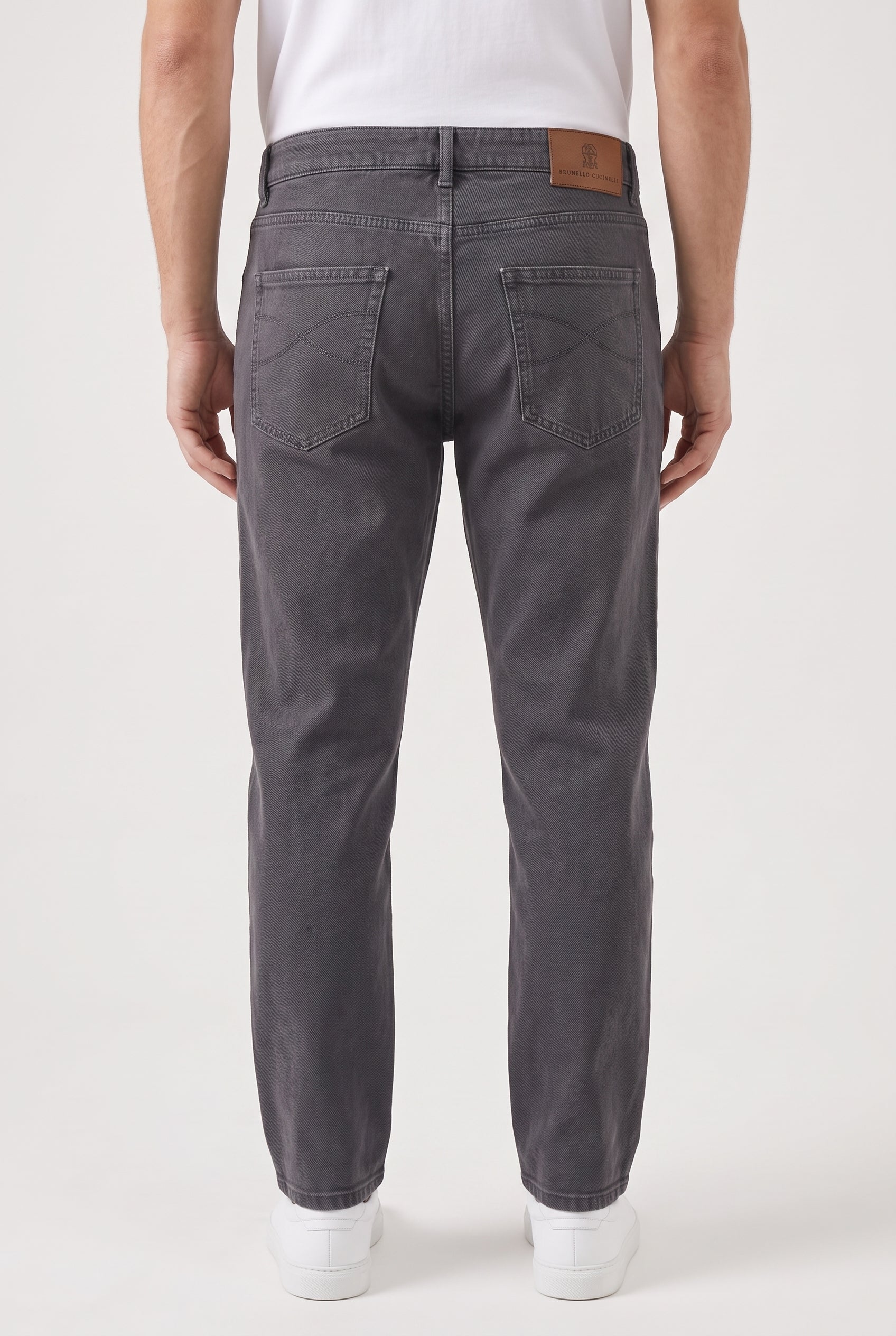 BRUNELLO CUCINELLI MEN'S CHARCOAL RELAXED COTTON TROUSERS