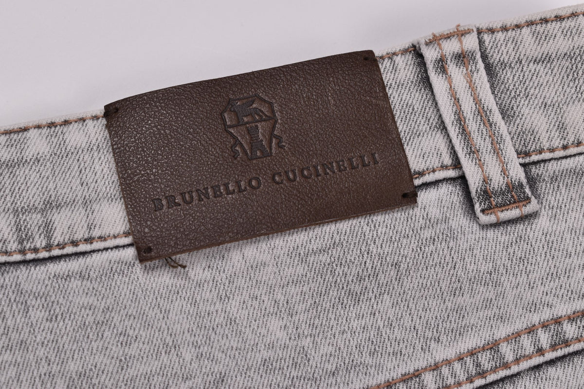 BRUNELLO CUCINELLI WOMEN'S LIGHT GREY DENIM TROUSERS
