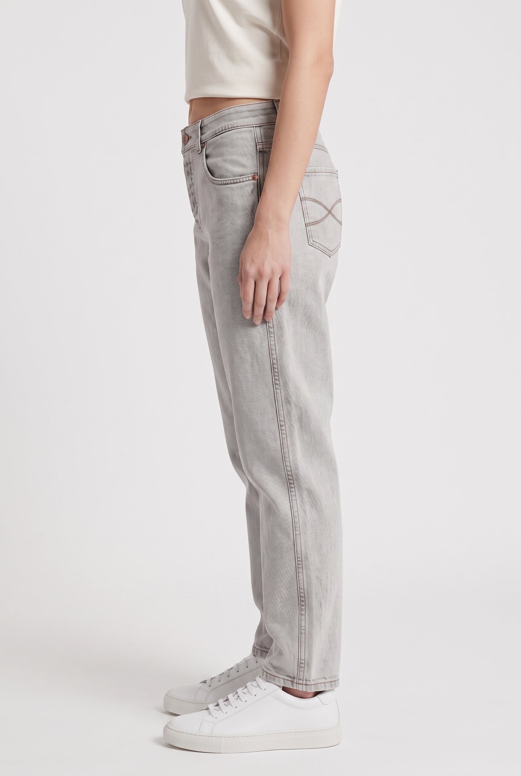 BRUNELLO CUCINELLI WOMEN'S LIGHT GREY DENIM TROUSERS