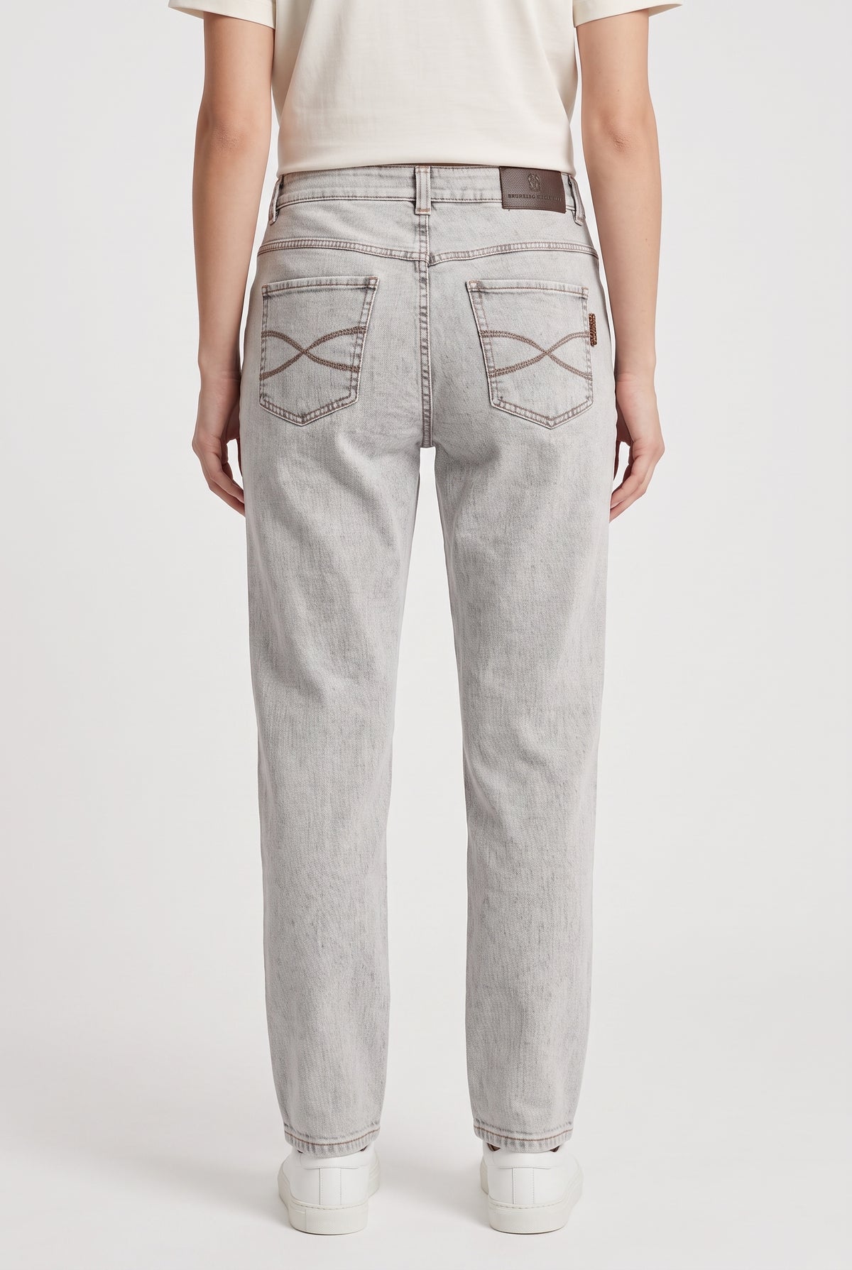 BRUNELLO CUCINELLI WOMEN'S LIGHT GREY DENIM TROUSERS