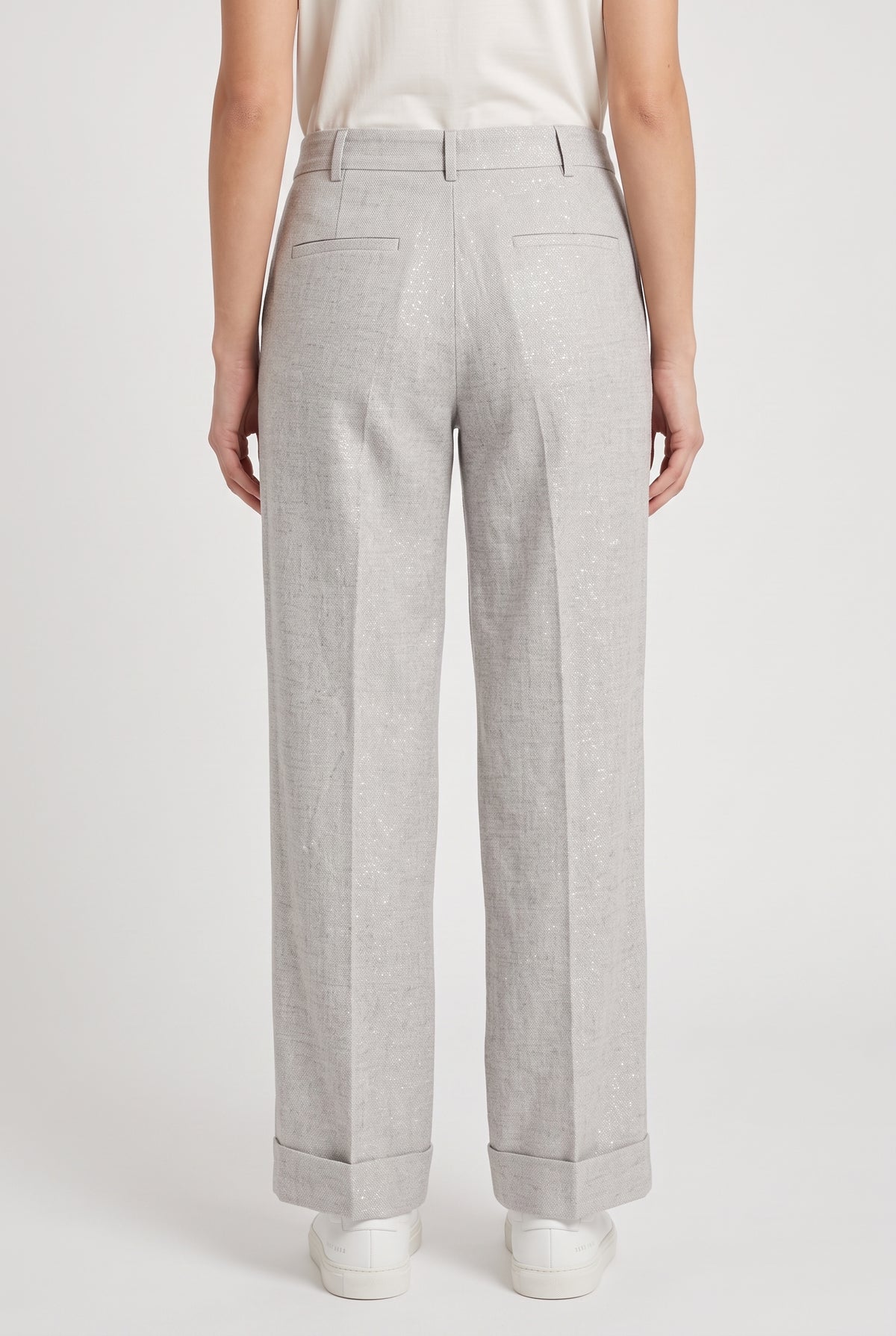 BRUNELLO CUCINELLI WOMEN'S LIGHT GREY LINEN TROUSERS