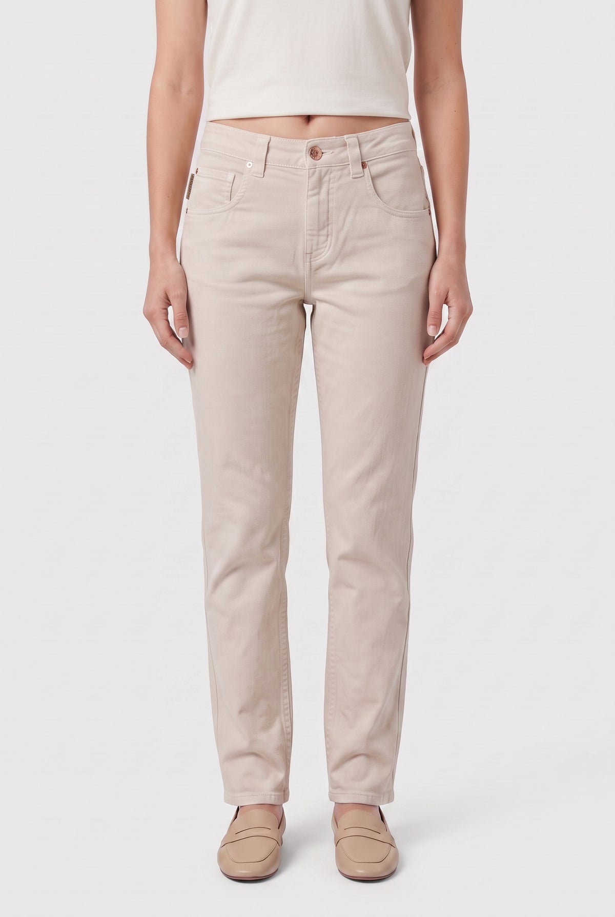 BRUNELLO CUCINELLI WOMEN'S BEIGE 5 POCKET JEAN STYLE DENIM PANTS