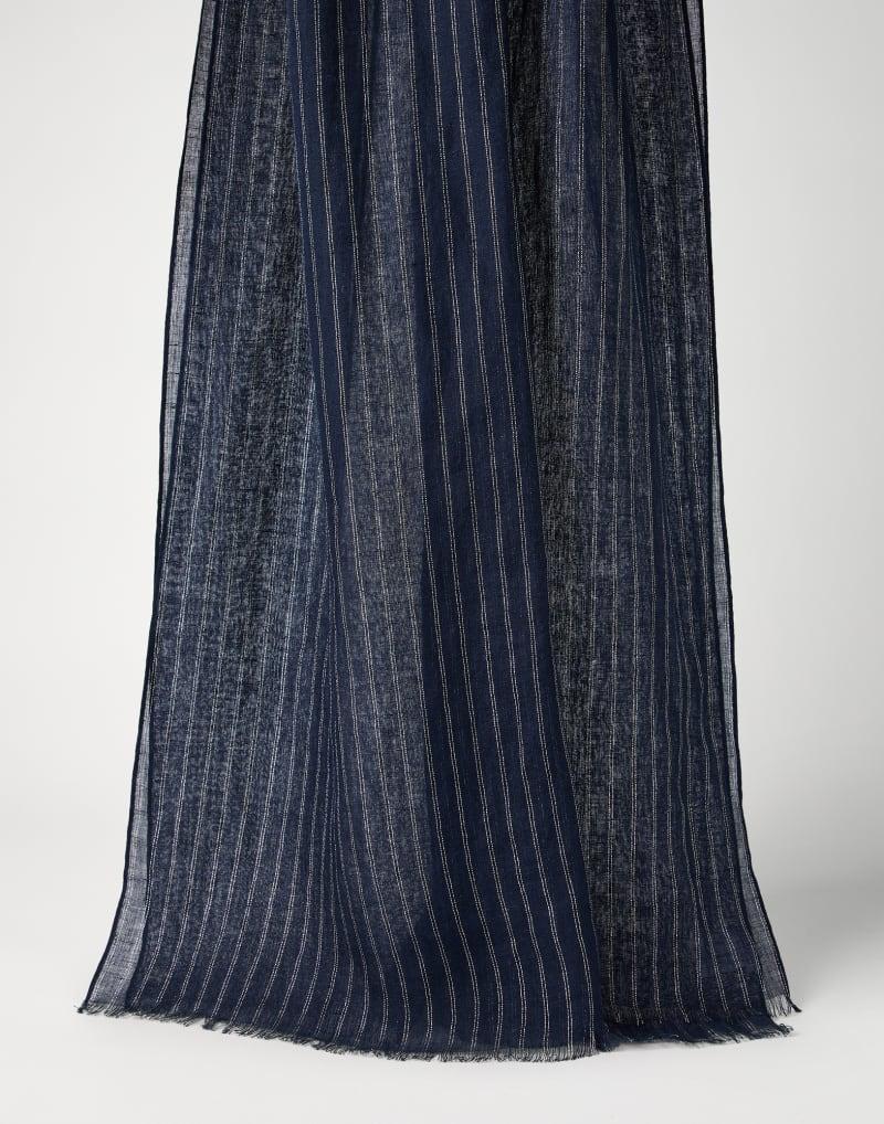 BRUNELLO CUCINELLI WOMEN'S BLUE LINEN STRIPED SCARF