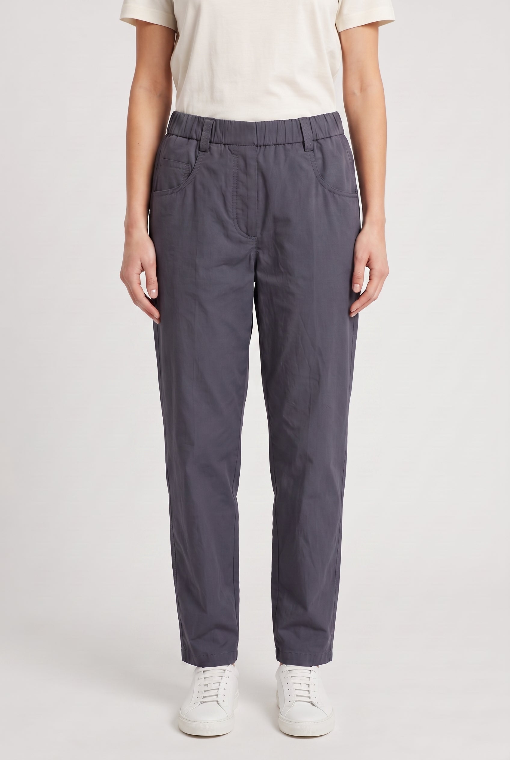 BRUNELLO CUCINELLI WOMEN'S DARK BLUE COTTON TROUSERS