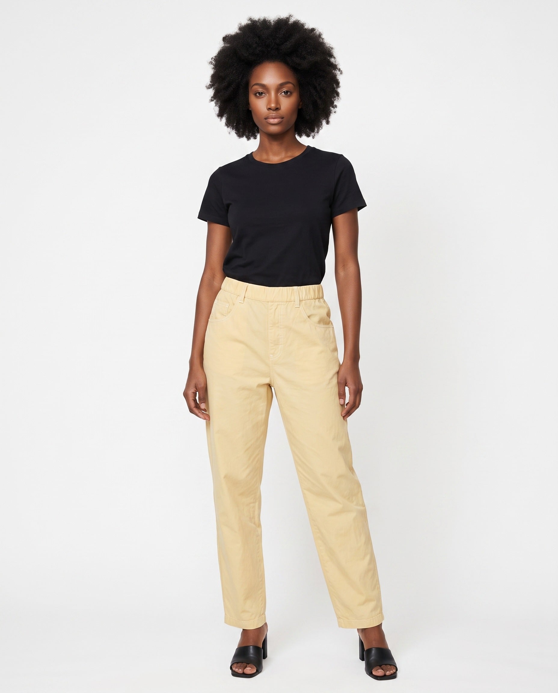 BRUNELLO CUCINELLI WOMEN'S LIGHT YELLOW COTTON TROUSERS