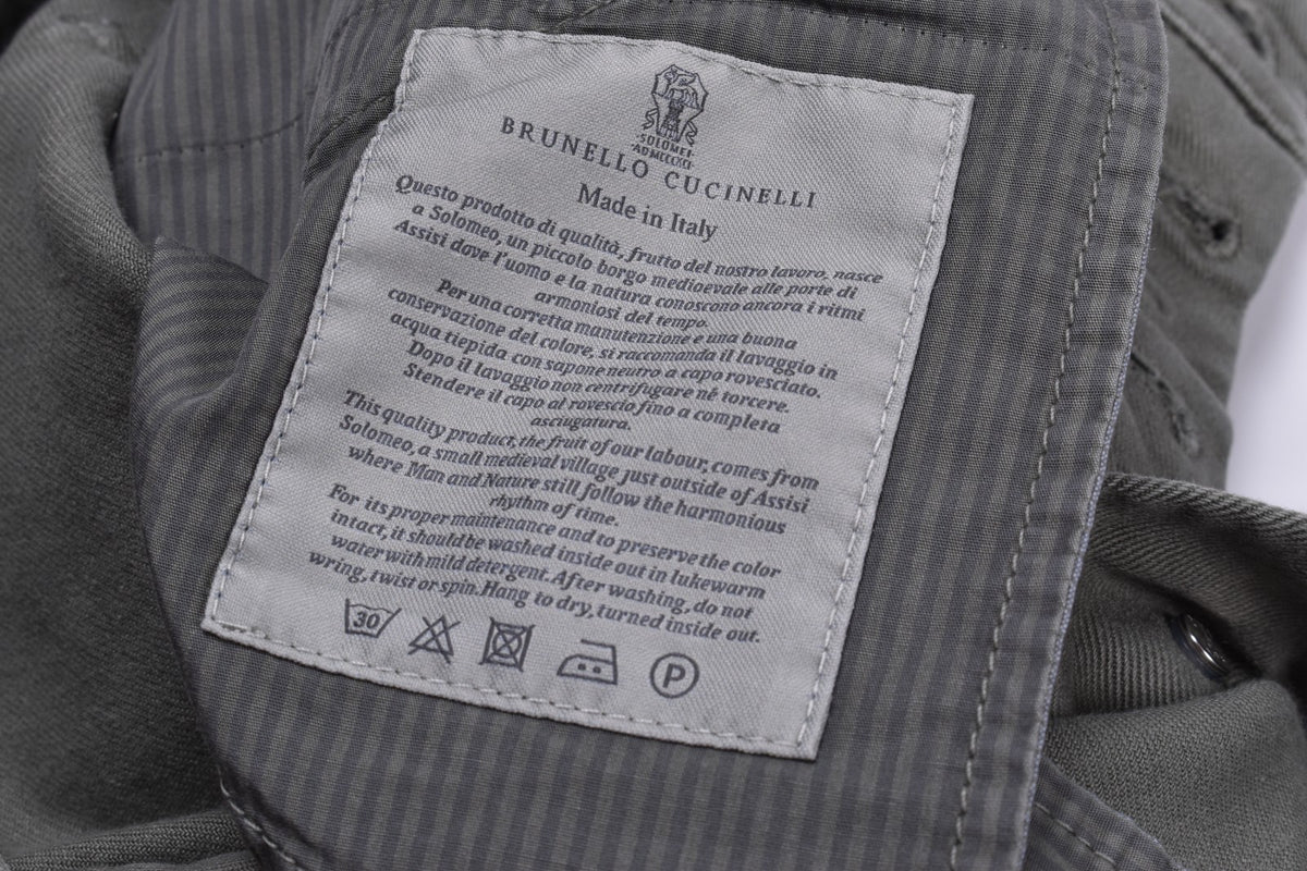 BRUNELLO CUCINELLI MEN'S SAGE COTTON TRADITIONAL TROUSERS