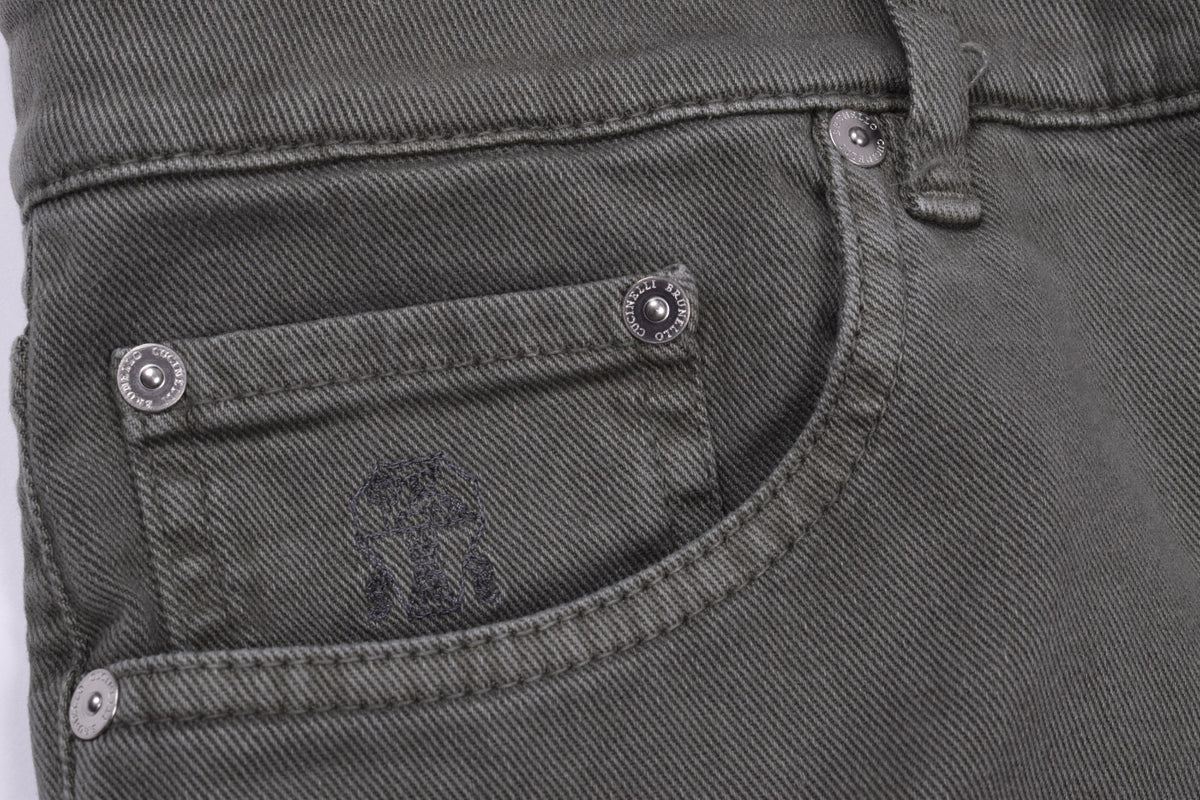 BRUNELLO CUCINELLI MEN'S SAGE COTTON TRADITIONAL TROUSERS
