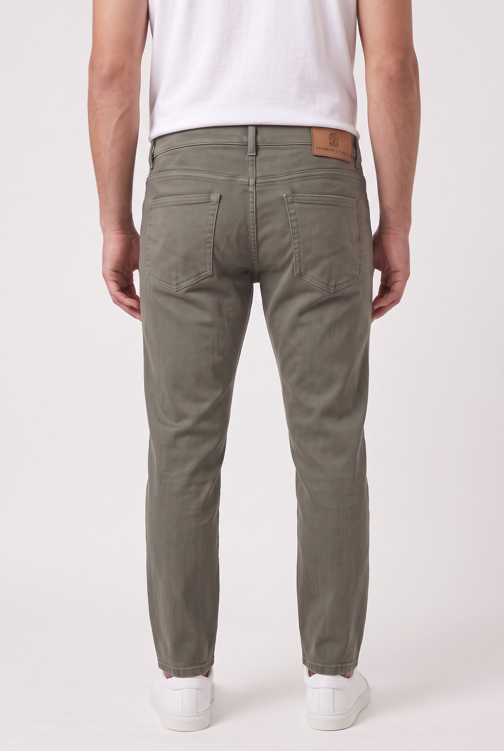 BRUNELLO CUCINELLI MEN'S SAGE COTTON TRADITIONAL TROUSERS