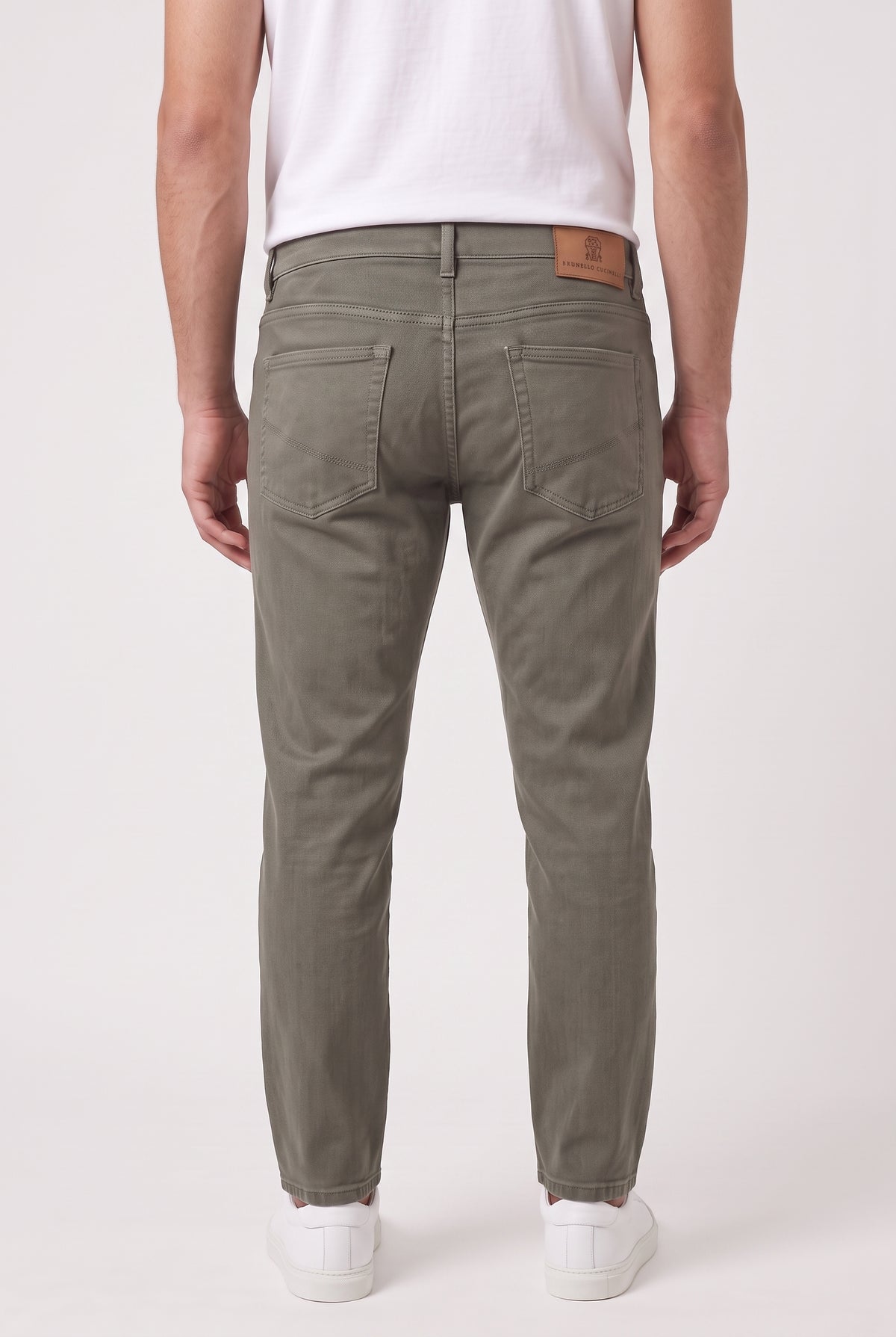 BRUNELLO CUCINELLI MEN'S SAGE COTTON TRADITIONAL TROUSERS