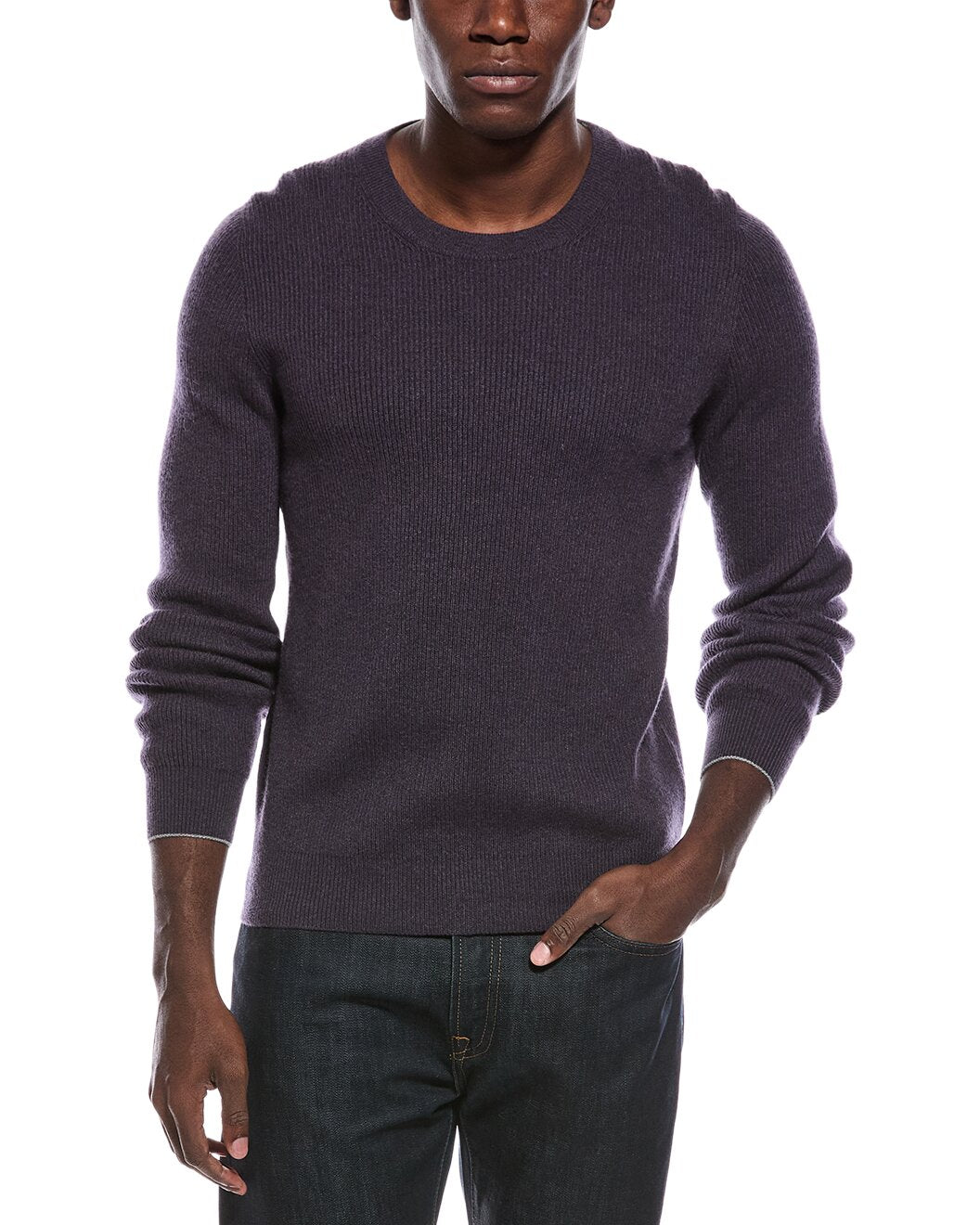 BRUNELLO CUCINELLI MEN'S PURPLE WOOL CREWNECK SWEATER