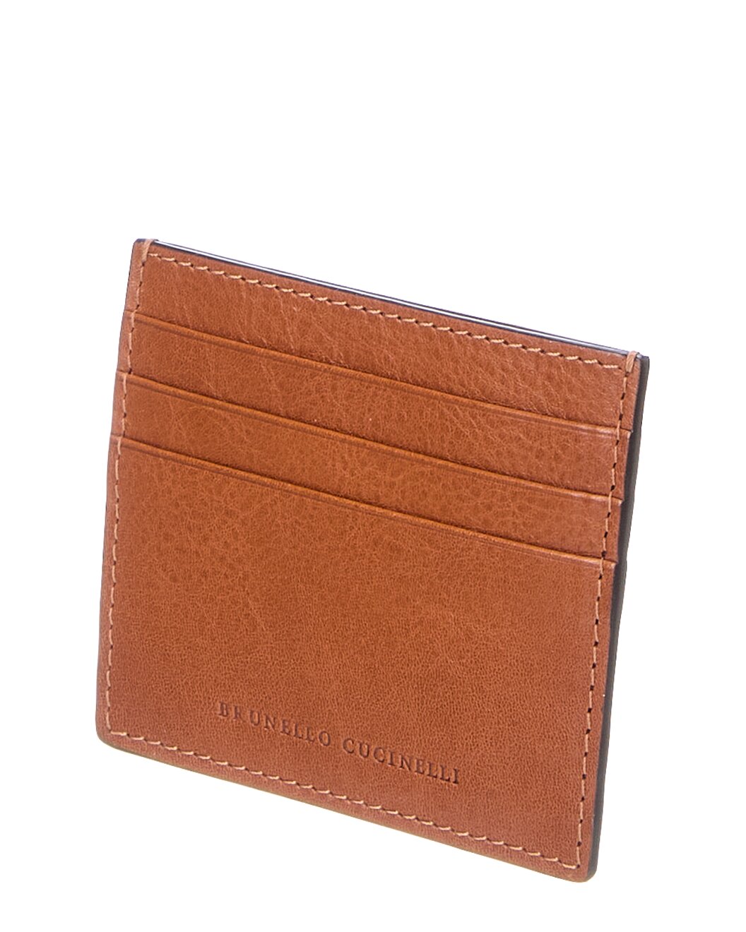 BRUNELLO CUCINELLI MEN'S TOBACCO LEATHER CARDHOLDER