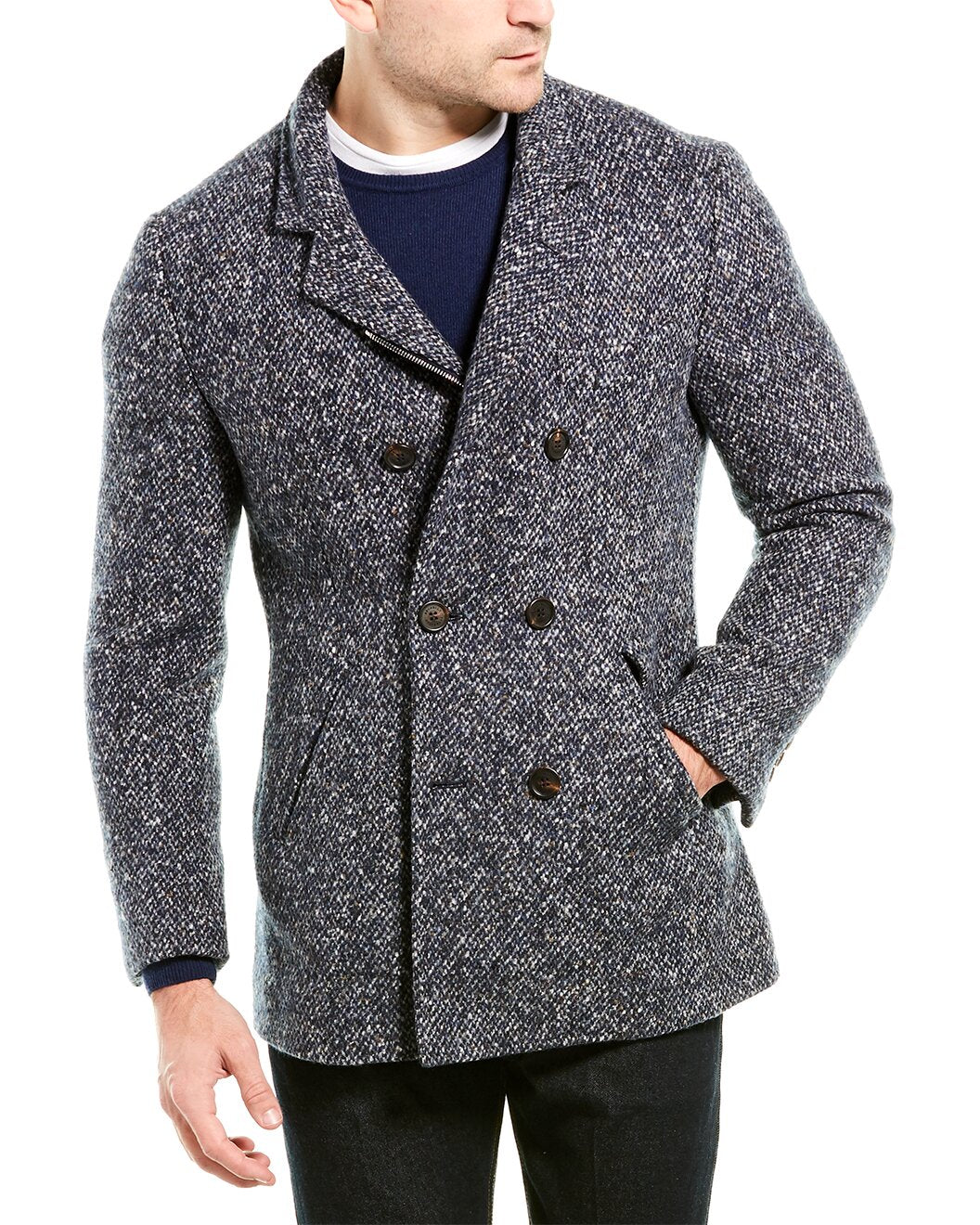 BRUNELLO CUCINELLI MEN'S BLUE WOOL DOUBLE BREASTED JACKET
