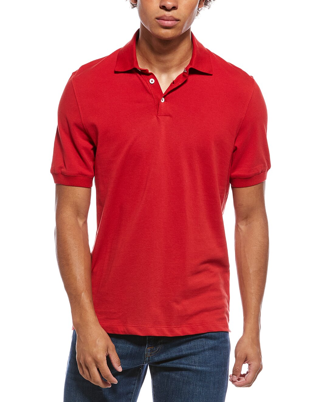 BRUNELLO CUCINELLI MEN'S RED COTTON POLO SHIRT