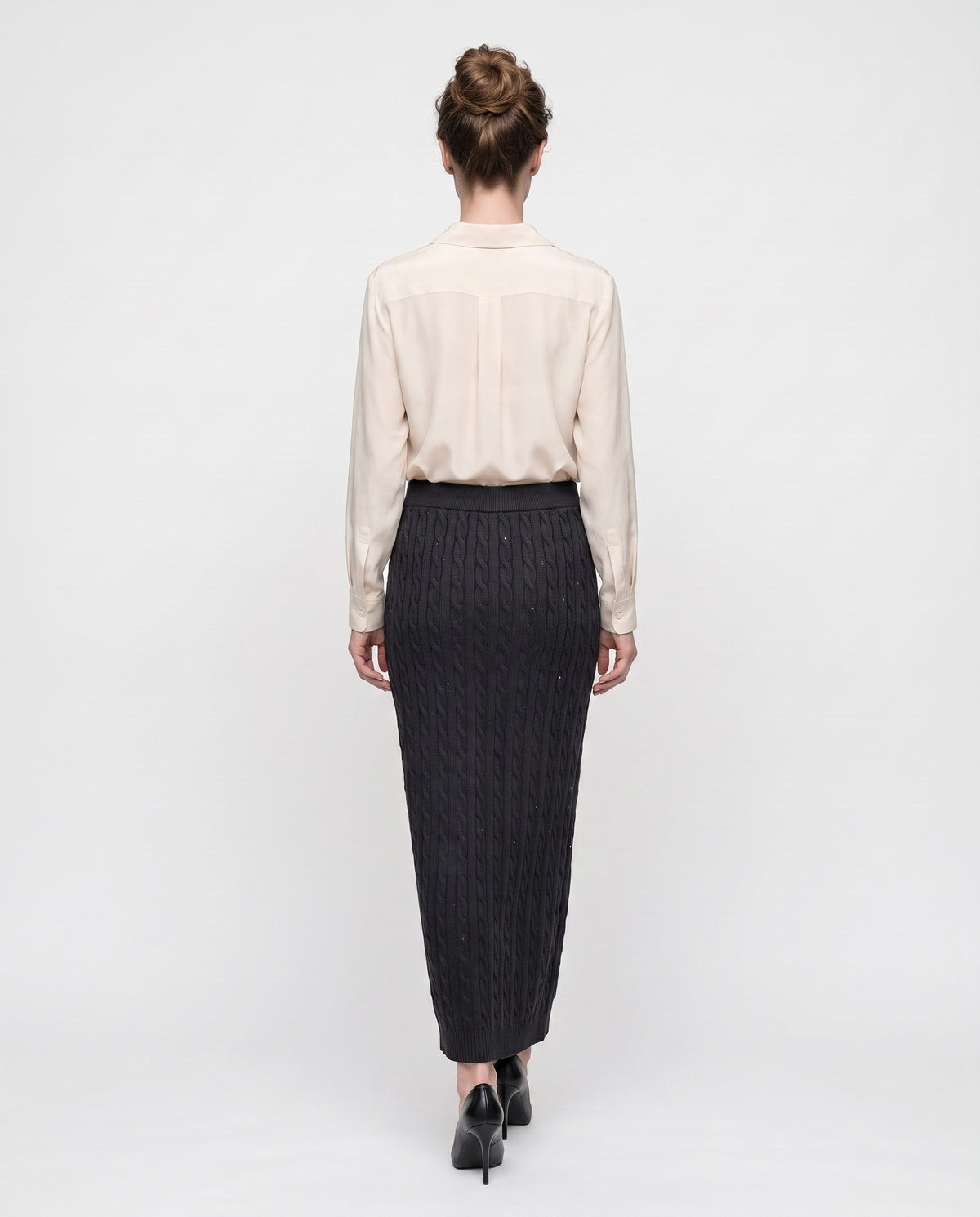 BRUNELLO CUCINELLI WOMEN'S BLACK CABLE KNIT SKIRT