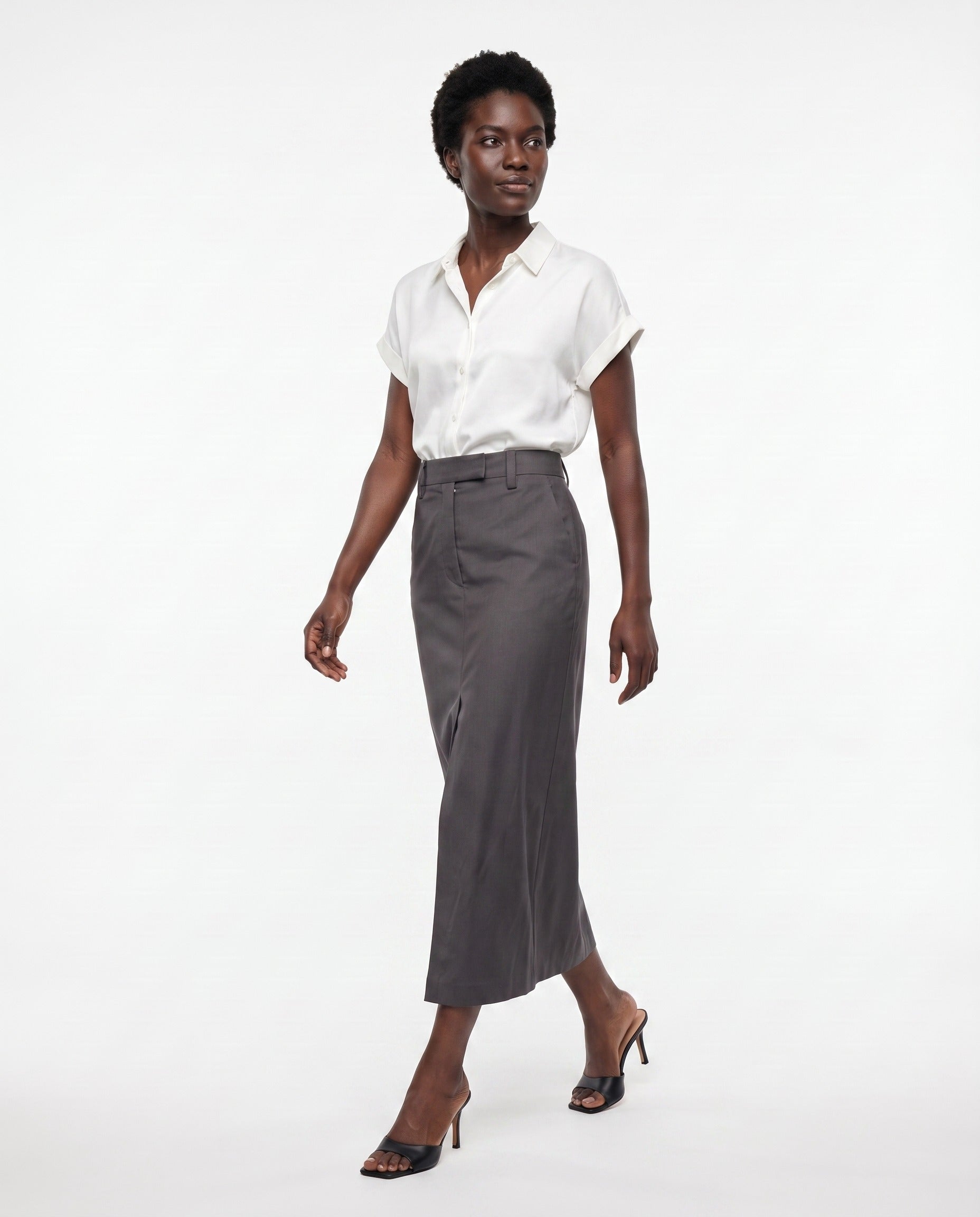 BRUNELLO CUCINELLI WOMEN'S CHARCOAL LINEN BLEND SKIRT