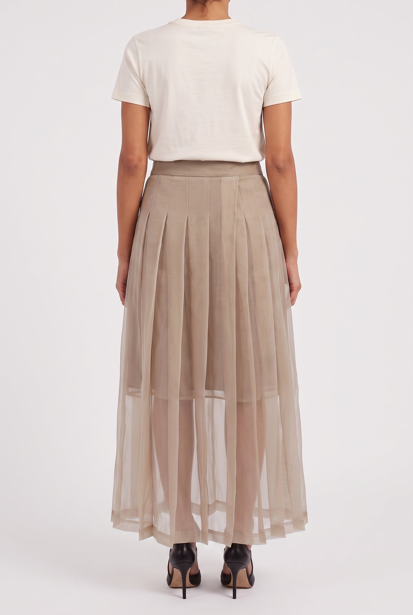 BRUNELLO CUCINELLI WOMEN'S BEIGE SILK PLEATED SKIRT