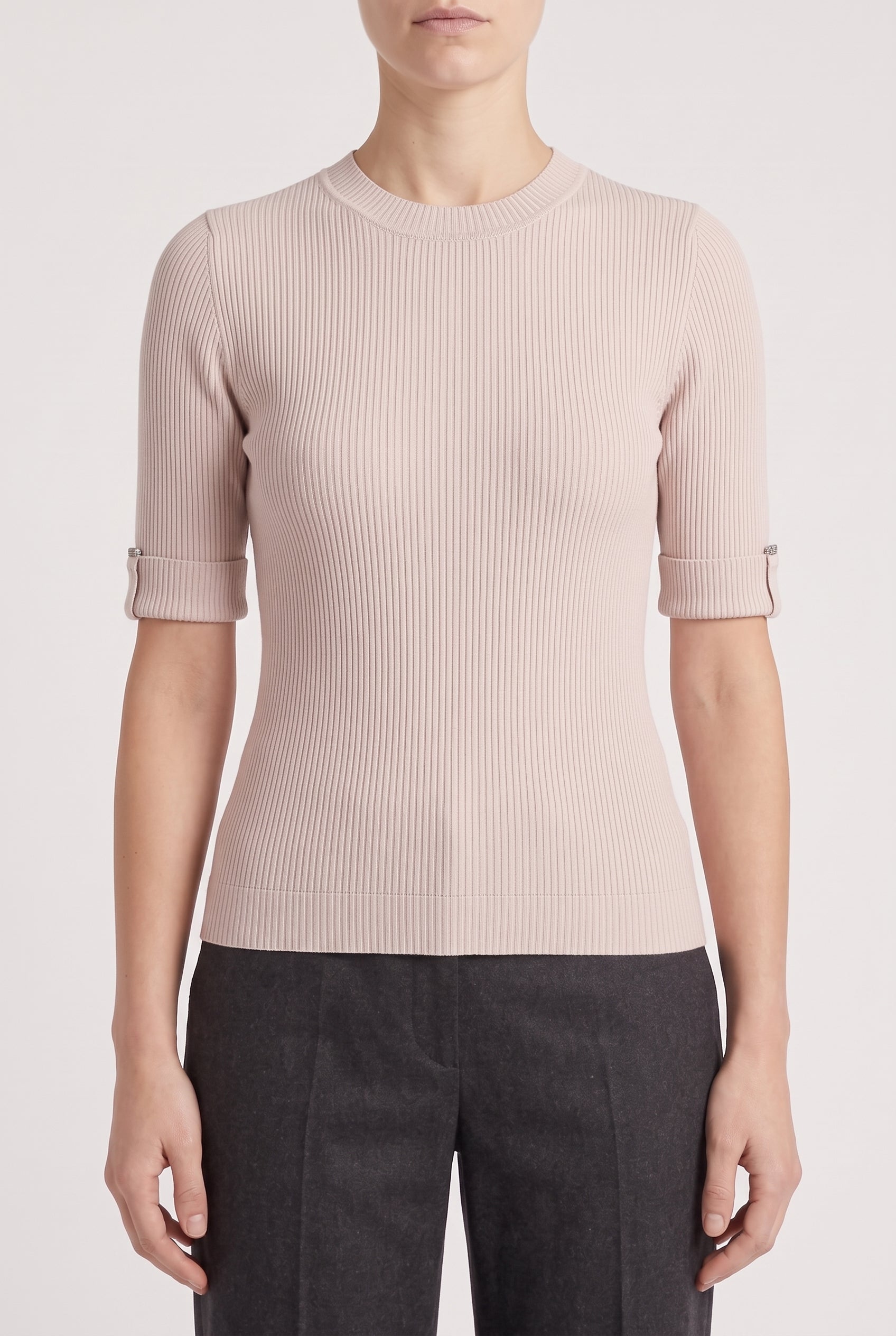 BRUNELLO CUCINELLI WOMEN'S LIGHT PINK RIBBED SHIRT