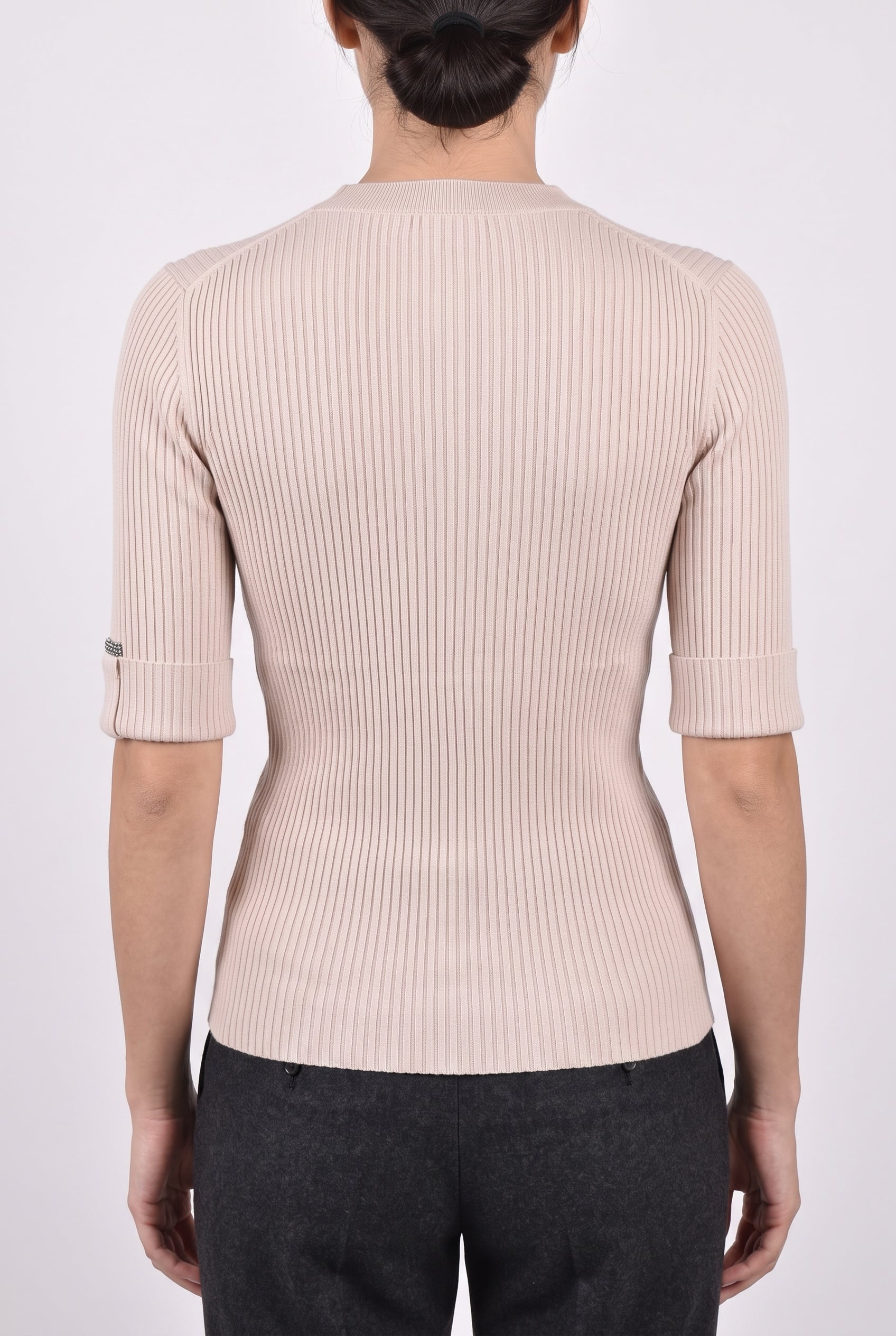 BRUNELLO CUCINELLI WOMEN'S LIGHT PINK RIBBED SHIRT
