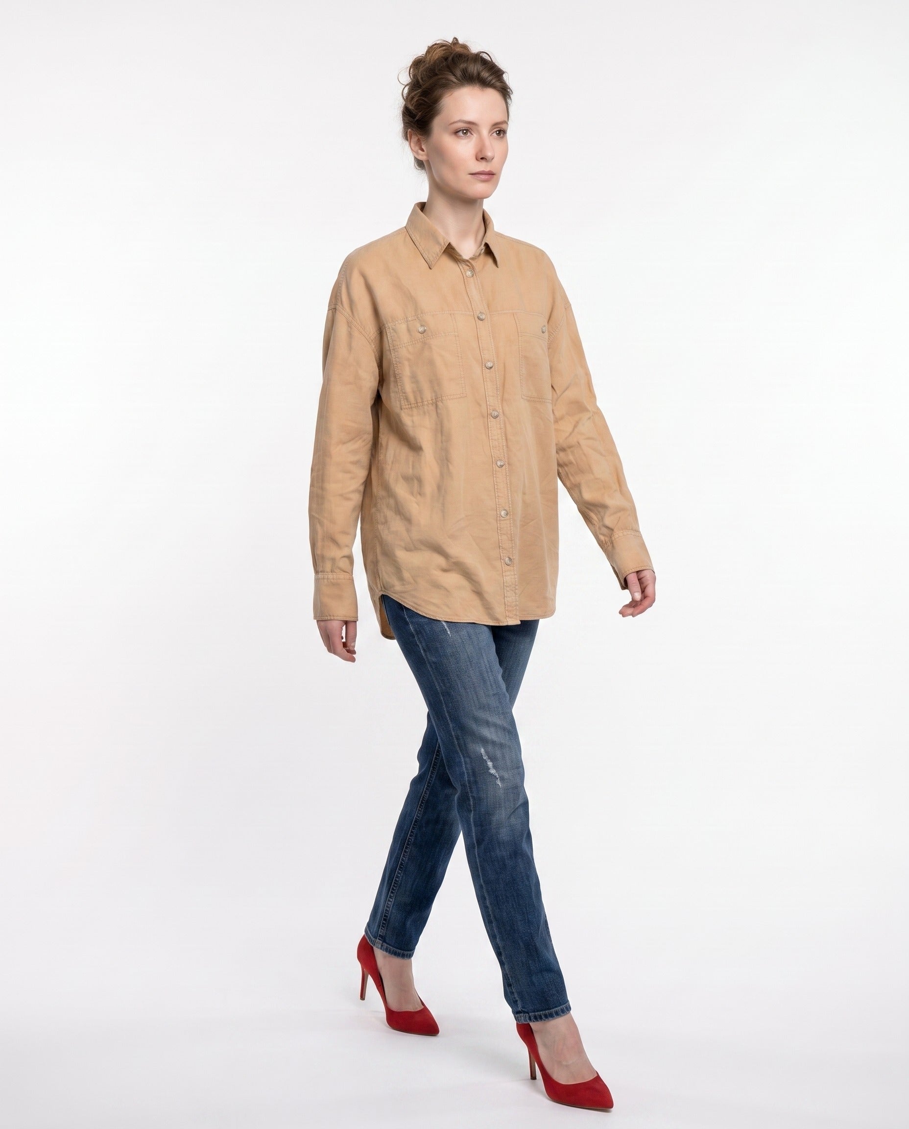 BRUNELLO CUCINELLI WOMEN'S BEIGE LINEN BLEND SHIRT