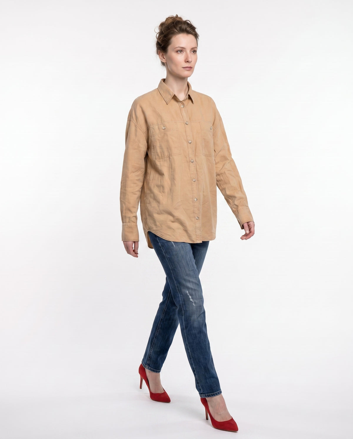 BRUNELLO CUCINELLI WOMEN'S BEIGE LINEN BLEND SHIRT