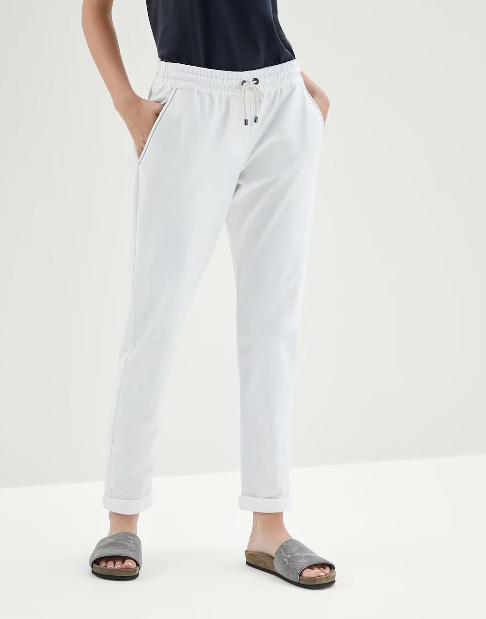 BRUNELLO CUCINELLI WOMEN'S OFF WHITE COTTON JOGGER TROUSERS