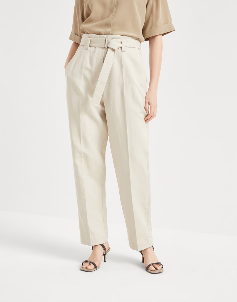 BRUNELLO CUCINELLI WOMEN'S LIGHT BEIGE LINEN TROUSERS