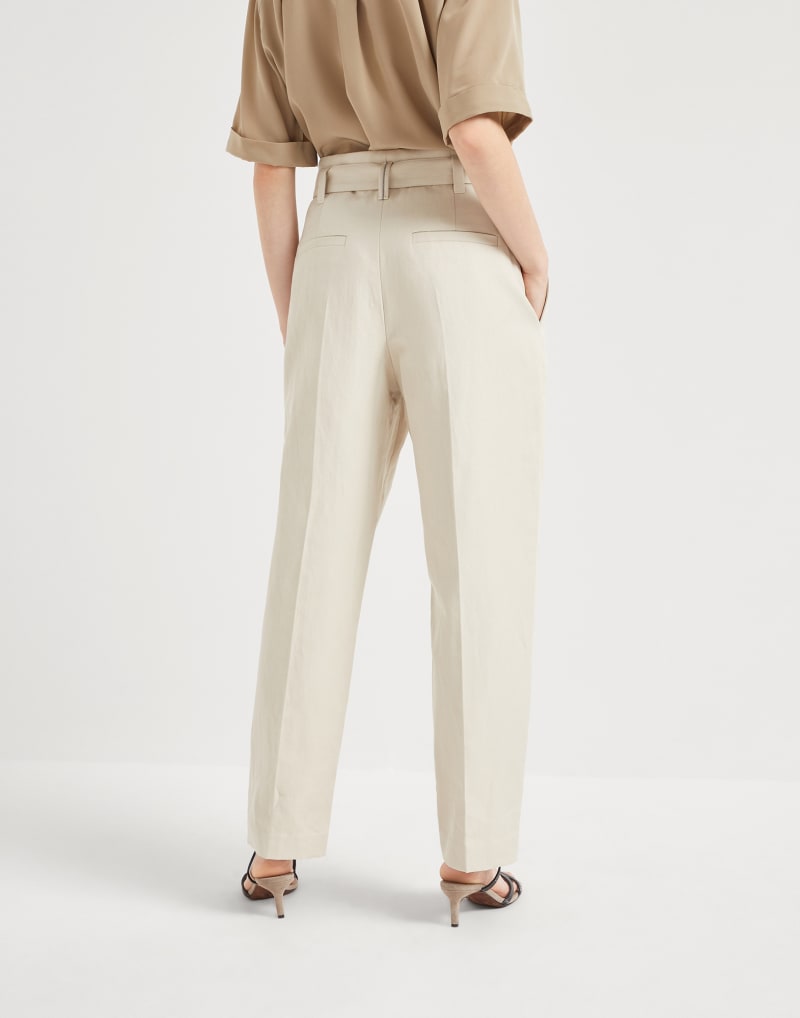 BRUNELLO CUCINELLI WOMEN'S LIGHT BEIGE LINEN TROUSERS