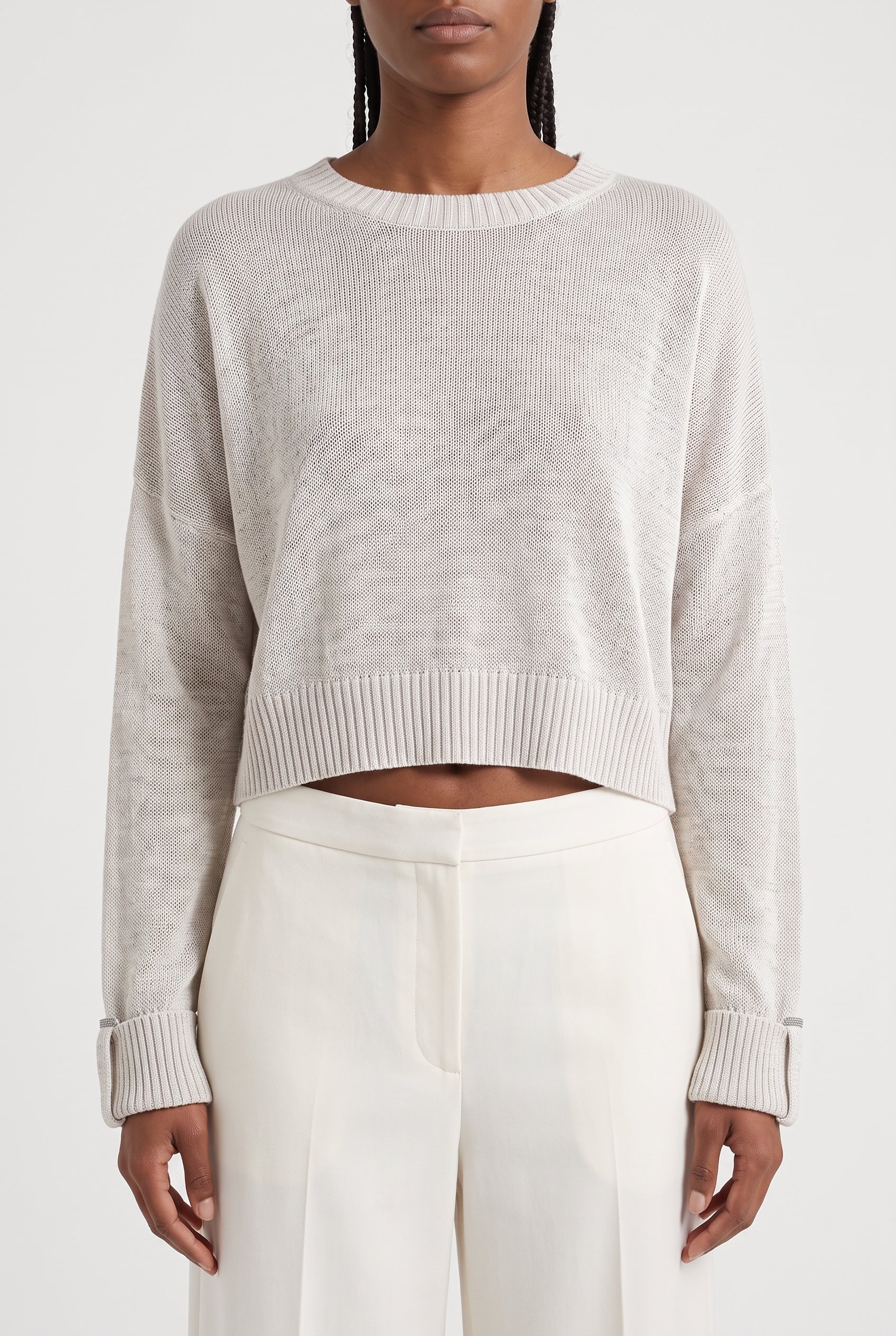 BRUNELLO CUCINELLI WOMEN'S LIGHT BEIGE RELAXED SWEATER