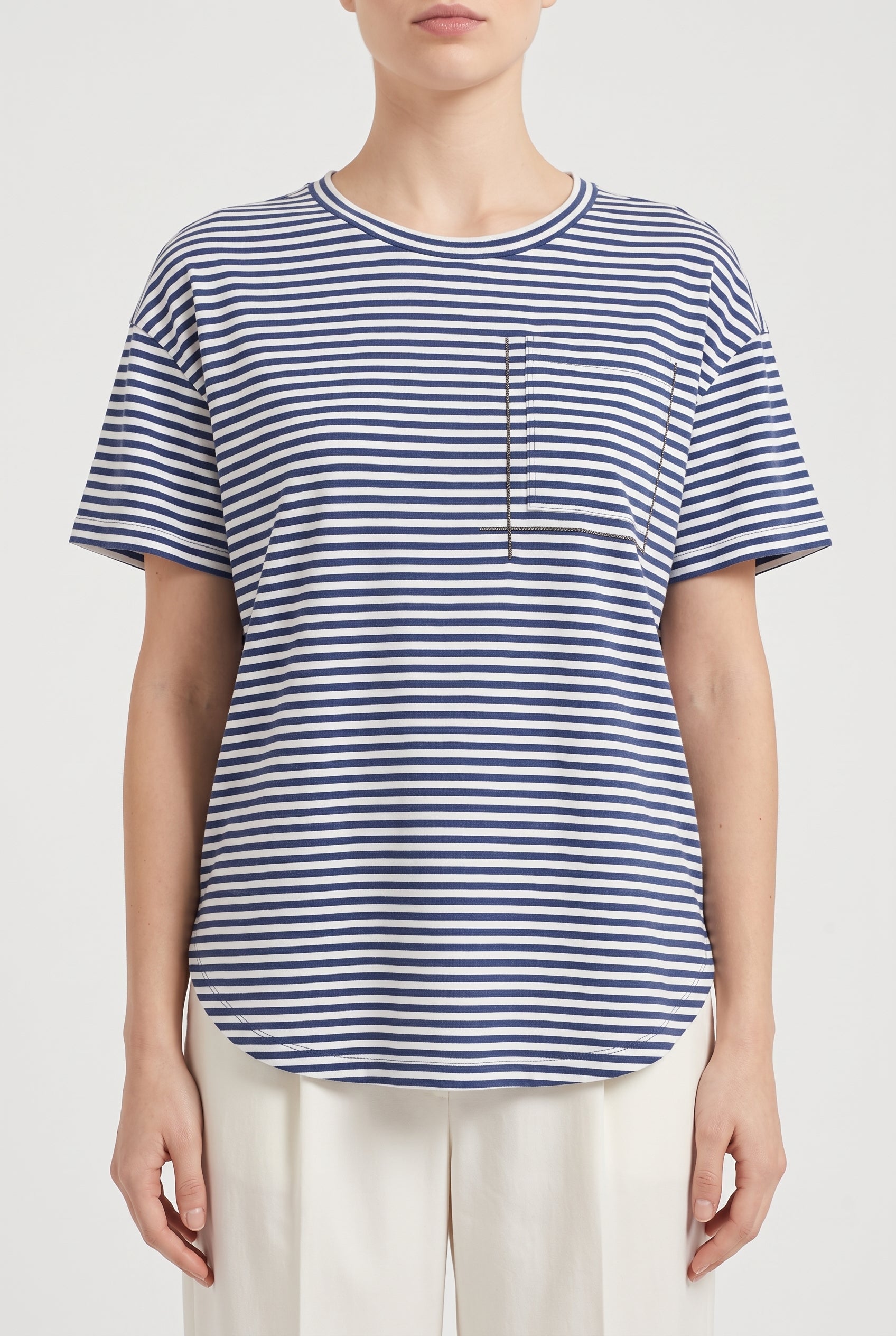 BRUNELLO CUCINELLI WOMEN'S BLUE STRIPED RELAXED SHIRT