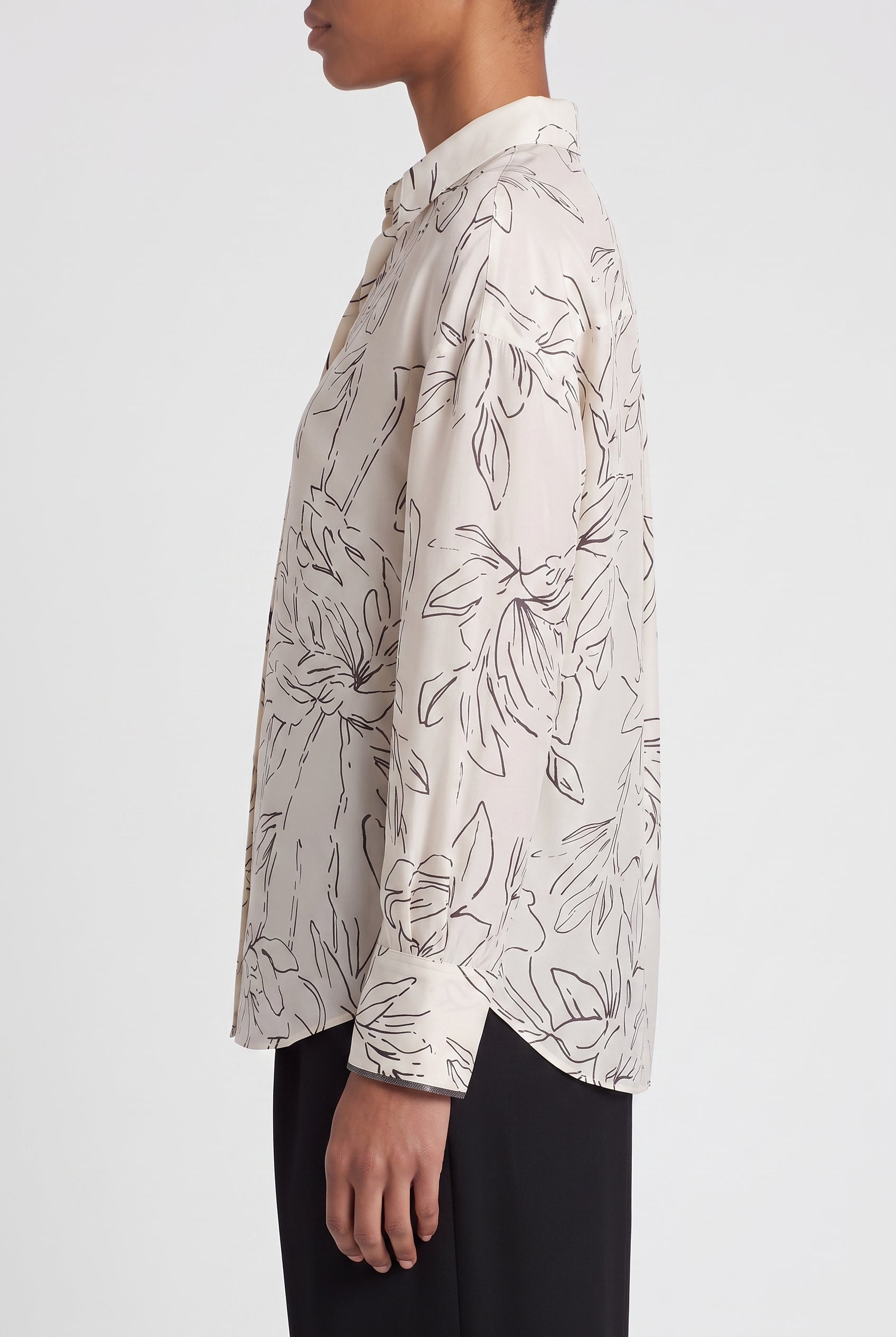 BRUNELLO CUCINELLI WOMEN'S OFF WHITE SILK FLORAL SHIRT