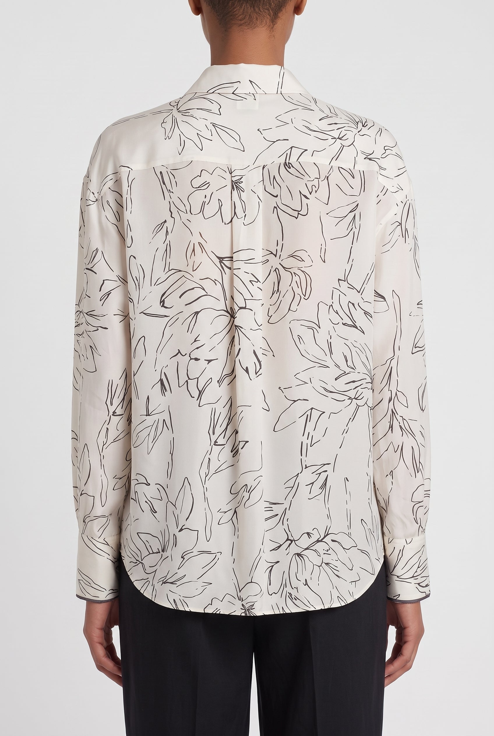 BRUNELLO CUCINELLI WOMEN'S OFF WHITE SILK FLORAL SHIRT