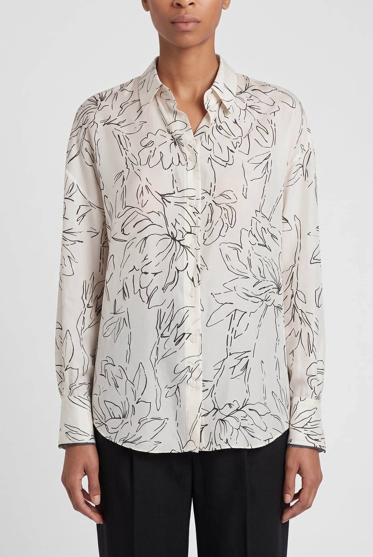 BRUNELLO CUCINELLI WOMEN'S OFF WHITE SILK FLORAL SHIRT