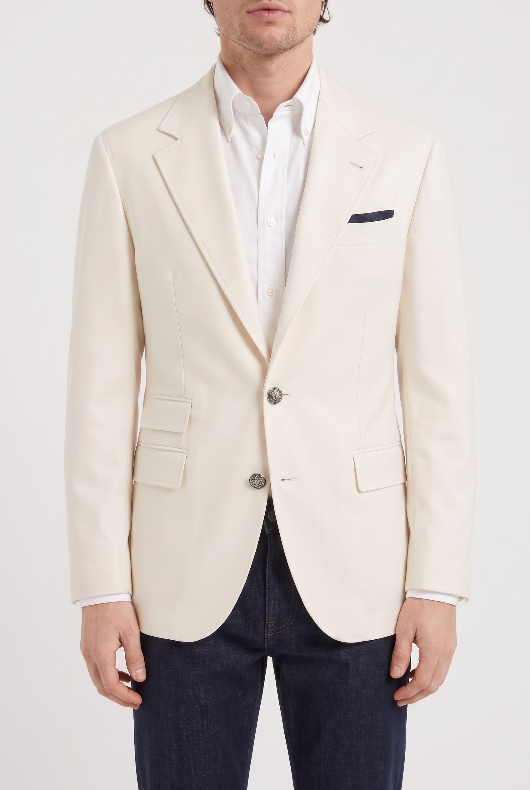 BRUNELLO CUCINELLI MEN'S OFF WHITE WOOL COTTON BLAZER