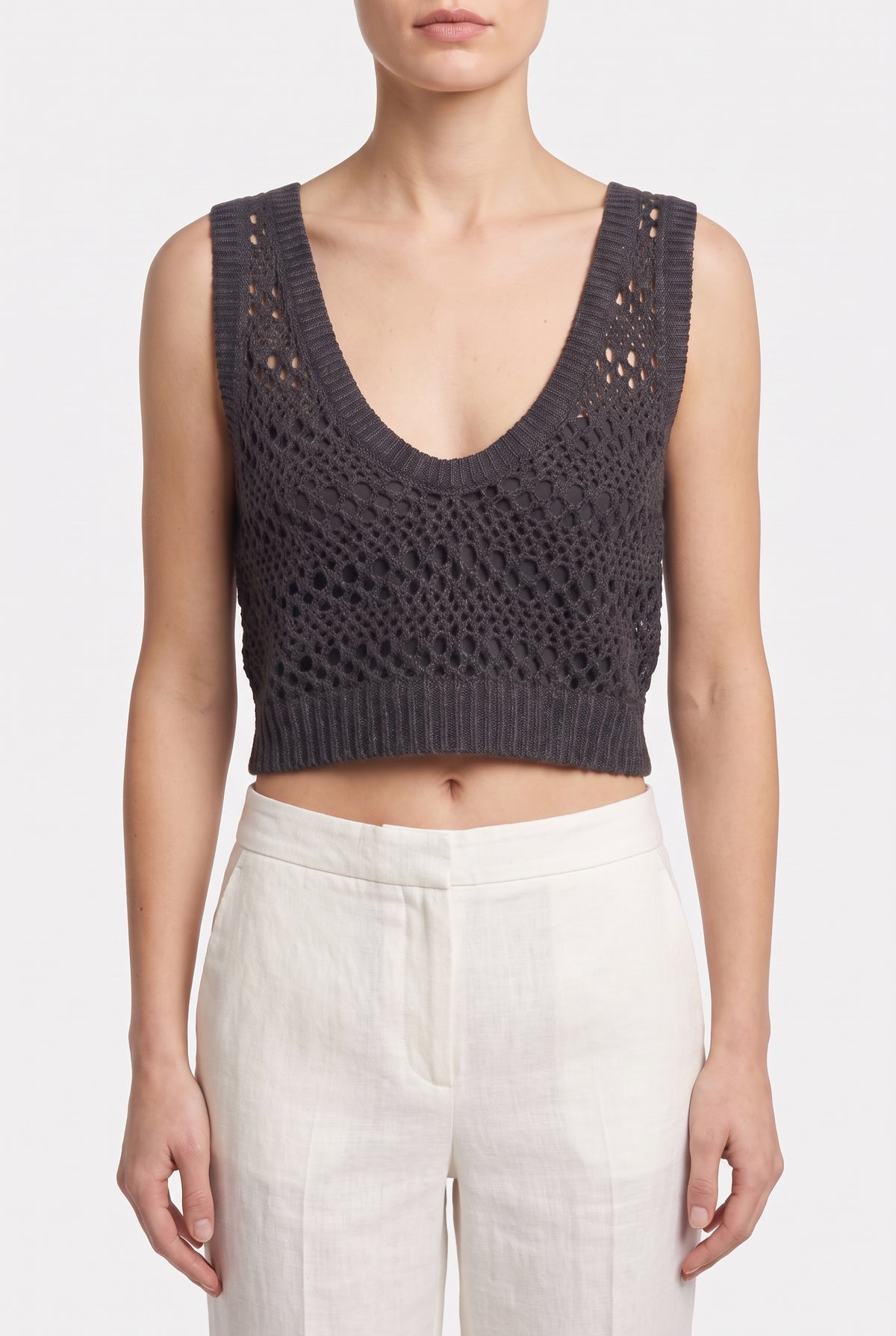 BRUNELLO CUCINELLI WOMEN'S DARK GREY LINEN SILK TANK