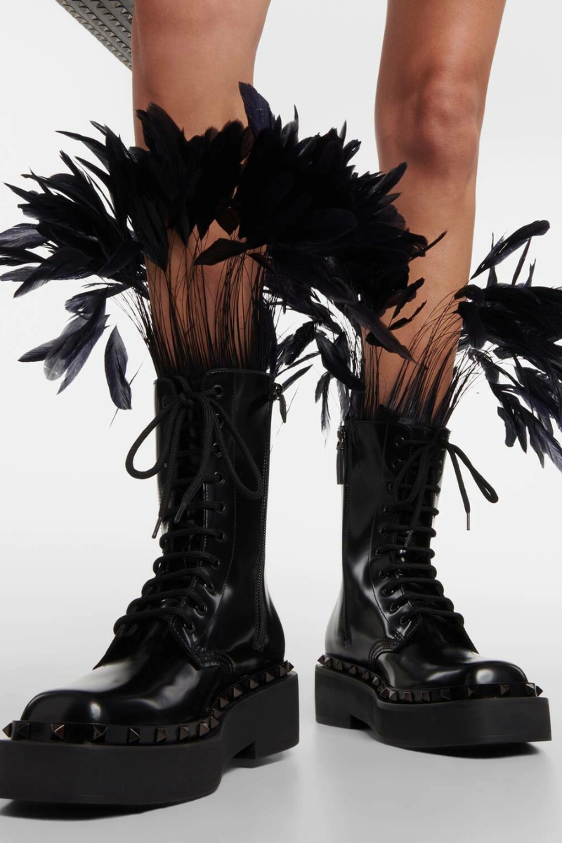 Valentino Garavani Rockstud M-Way Combat Boots In Black