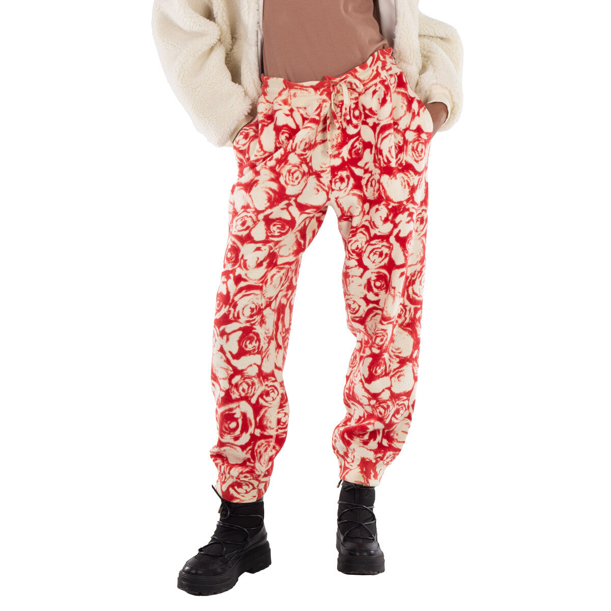 BURBERRY WOMEN'S RED FLORAL PRINT TROUSERS