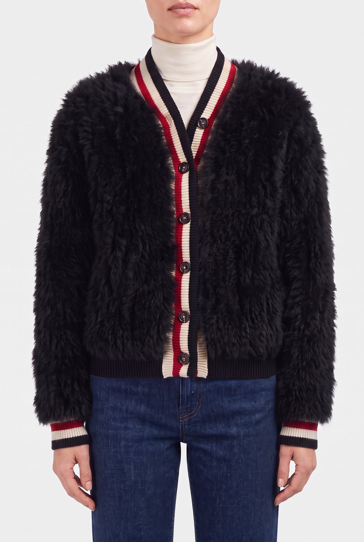BRUNELLO CUCINELLI WOMEN'S BLACK FUZZY BUTTON SWEATER